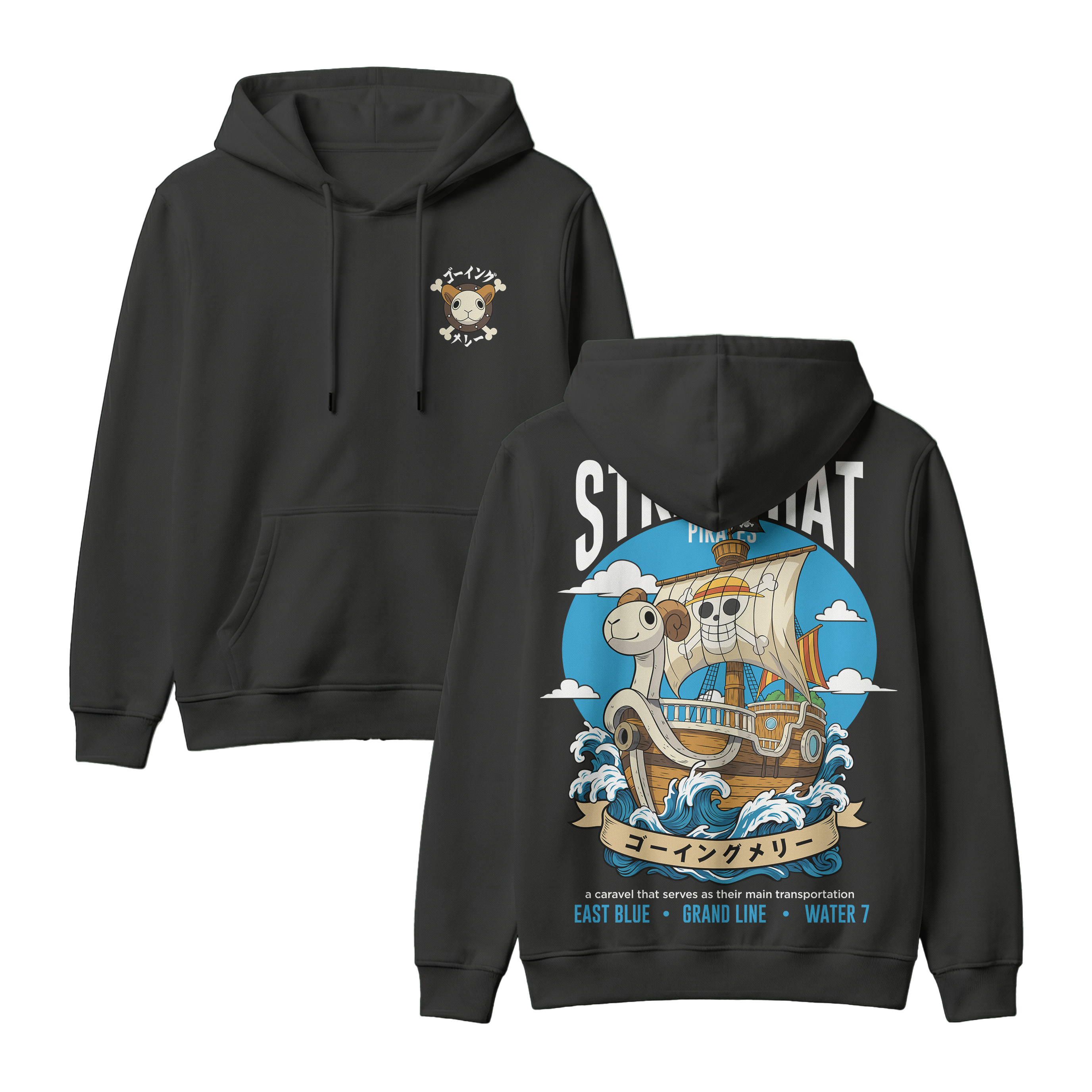 Anime One Piece Straw Hat Pirates Thousand Sunny Journey Pullover Hoodie - RZM017