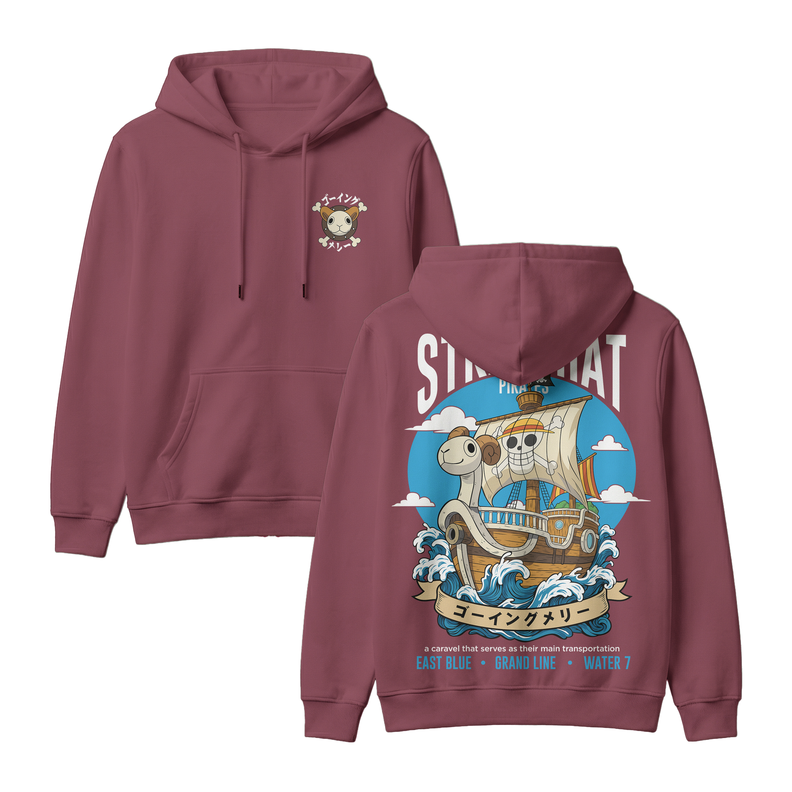 Anime One Piece Straw Hat Pirates Thousand Sunny Journey Pullover Hoodie - RZM017