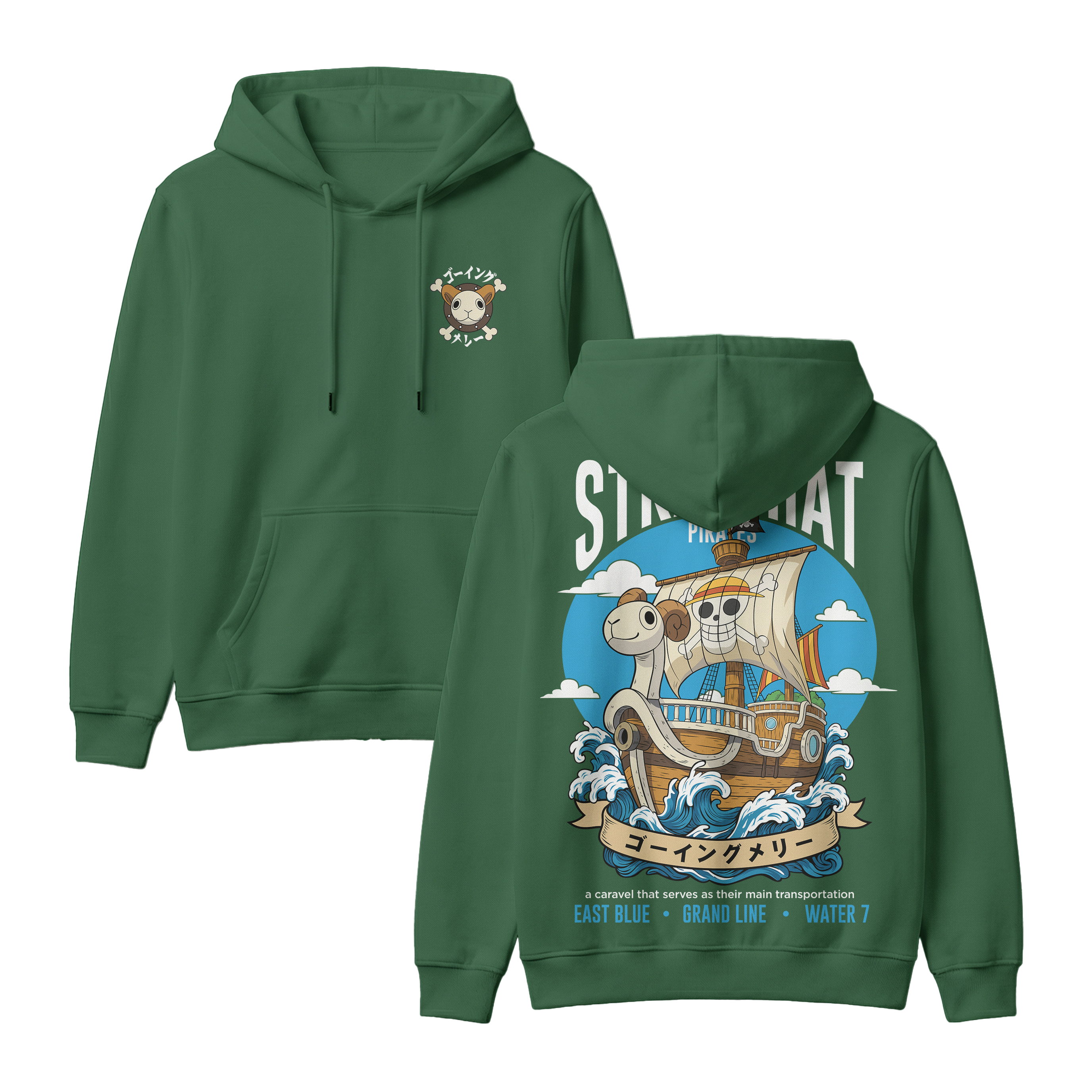 Anime One Piece Straw Hat Pirates Thousand Sunny Journey Pullover Hoodie - RZM017