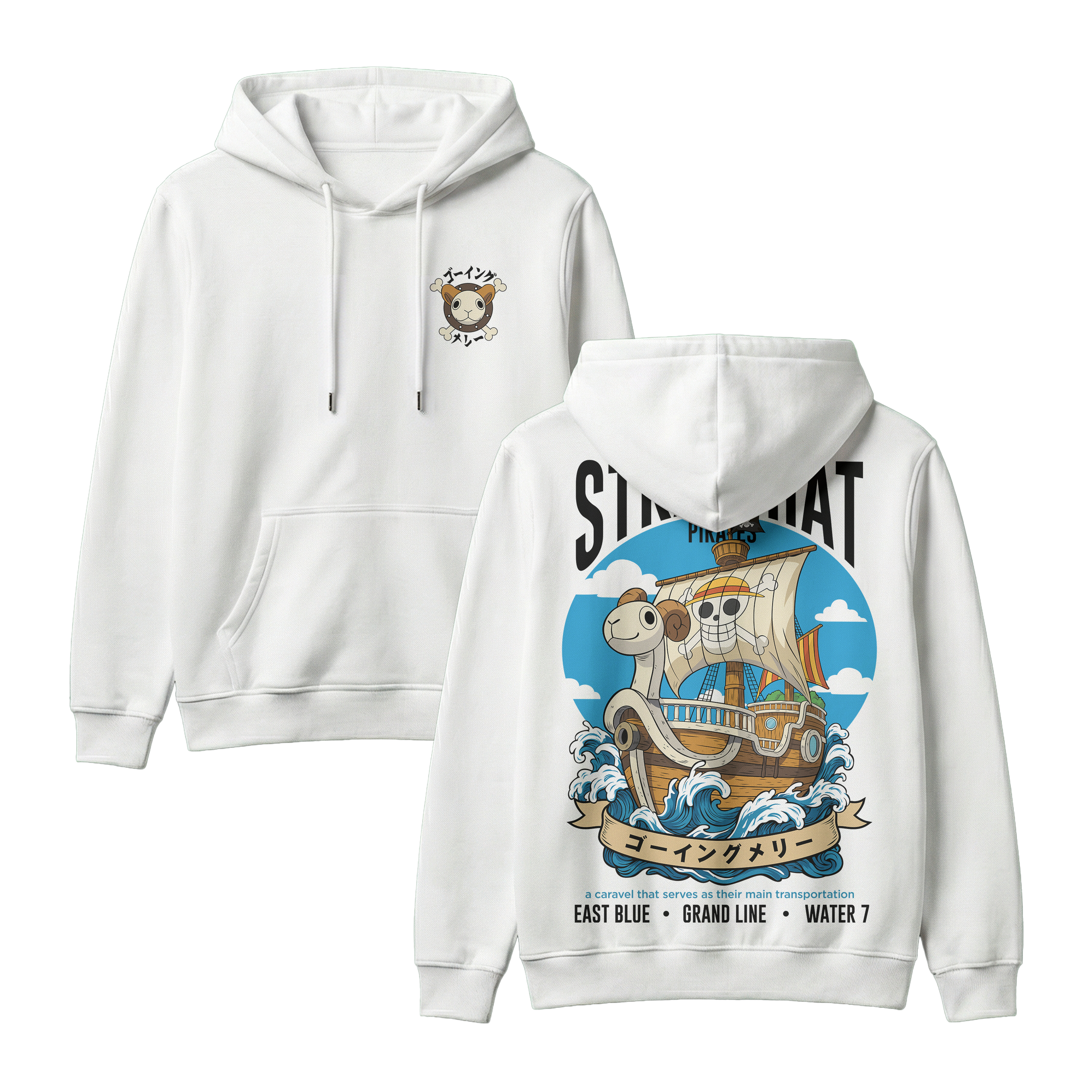 Anime One Piece Straw Hat Pirates Thousand Sunny Journey Pullover Hoodie - RZM017