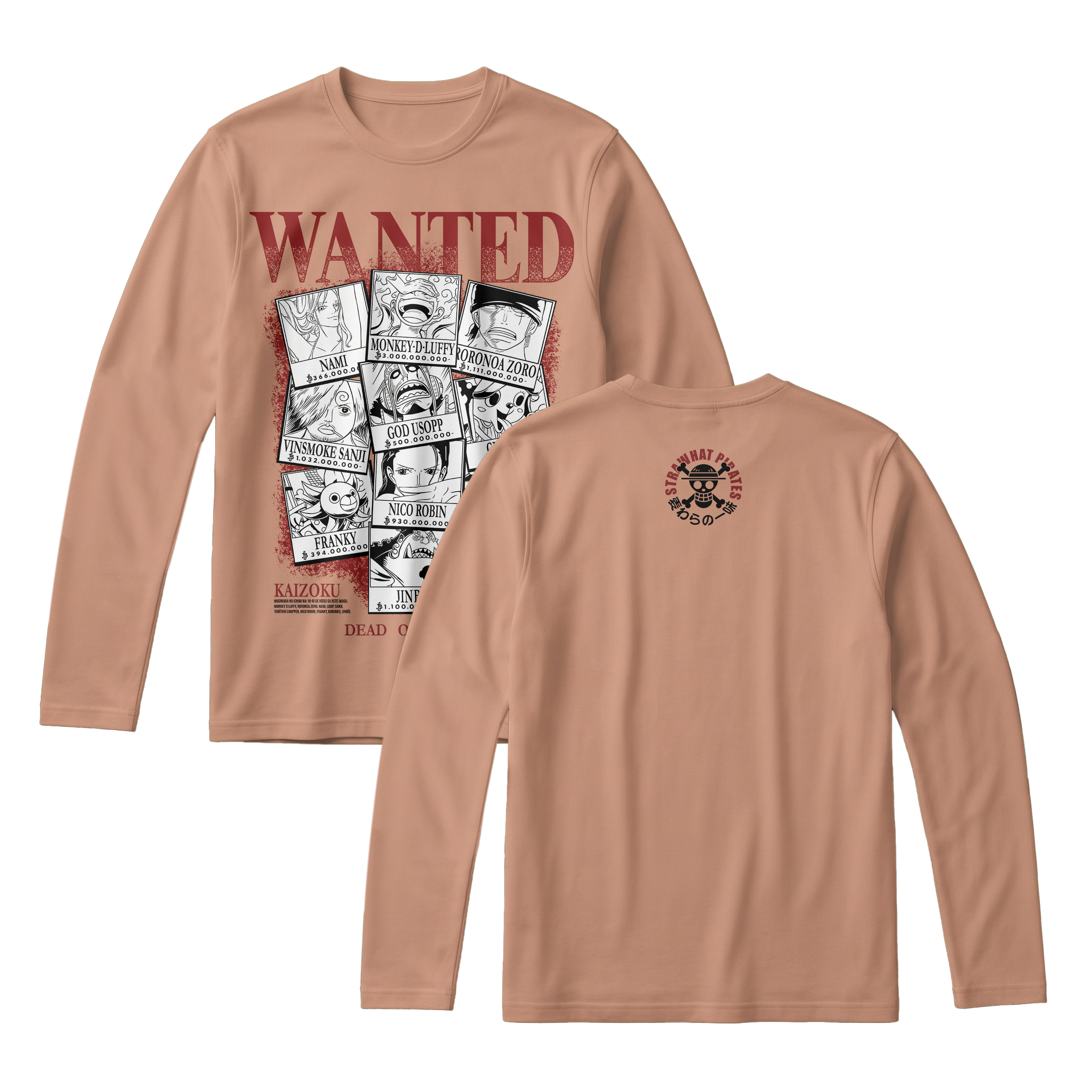 Anime One Piece Wanted Mugiwara Crew Long Sleeve Tee - RZM008