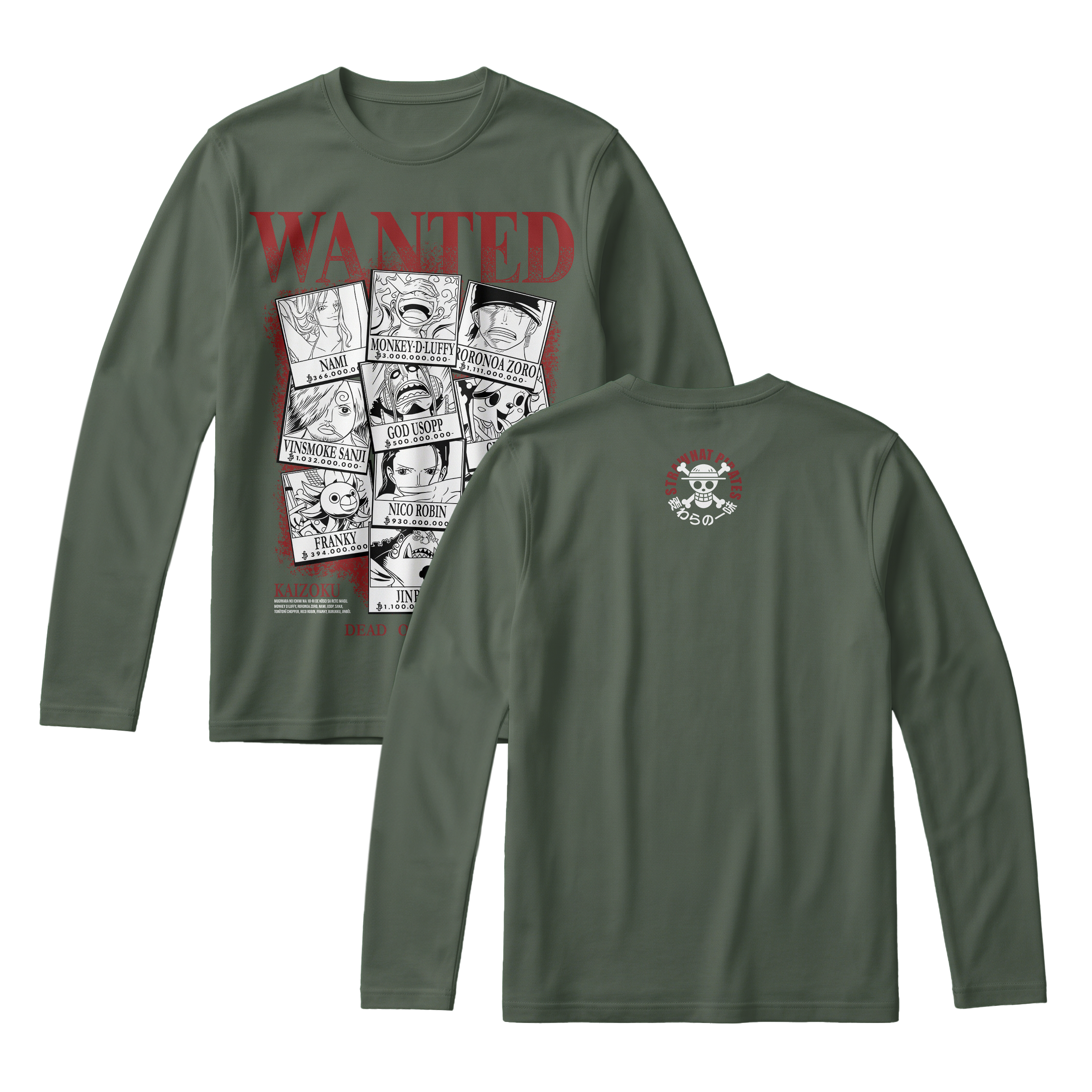 Anime One Piece Wanted Mugiwara Crew Long Sleeve Tee - RZM008