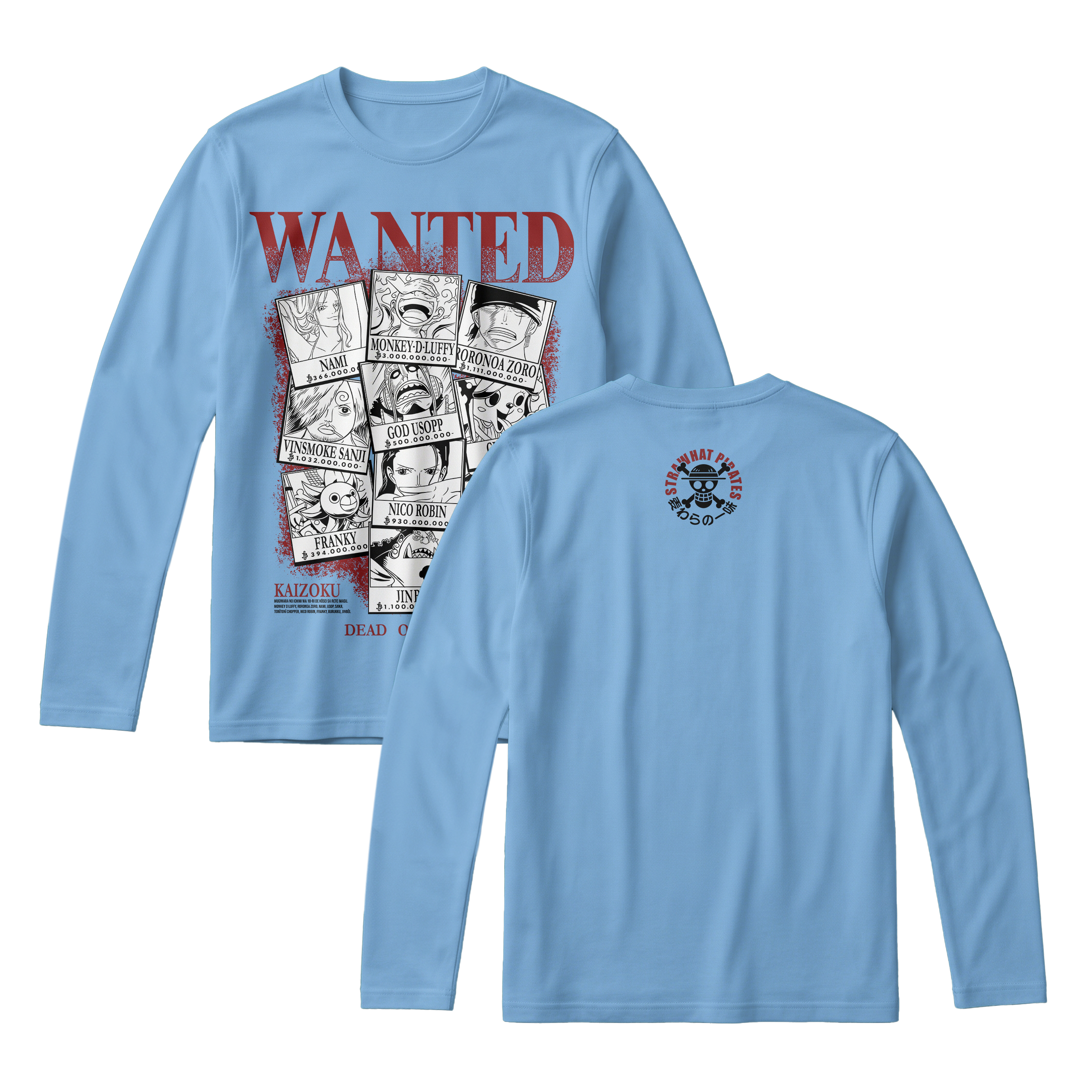 Anime One Piece Wanted Mugiwara Crew Long Sleeve Tee - RZM008
