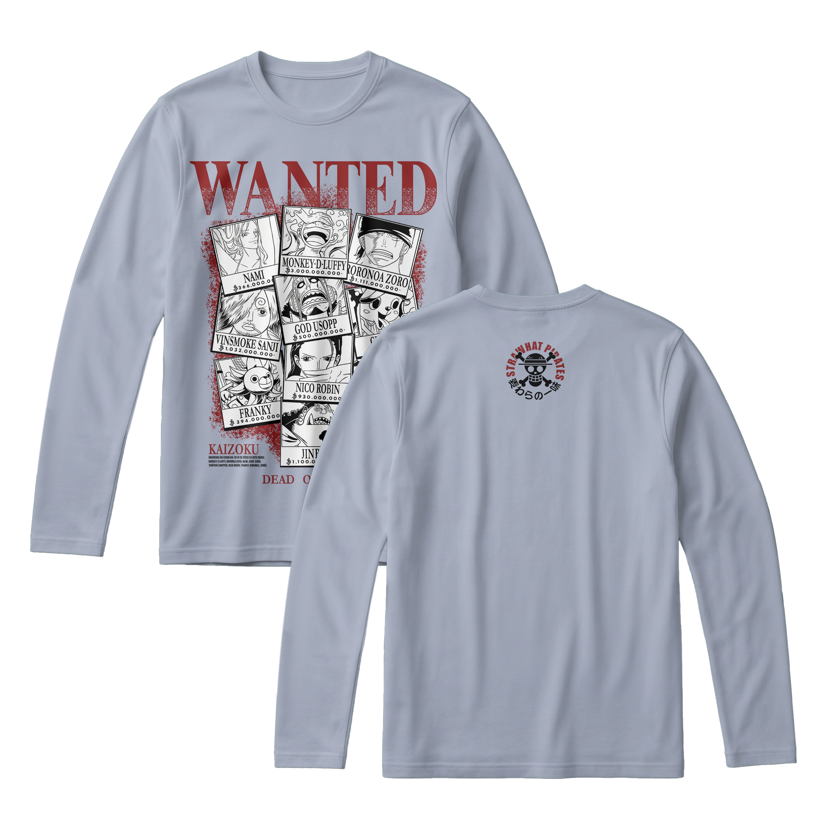 Anime One Piece Wanted Mugiwara Crew Long Sleeve Tee - RZM008