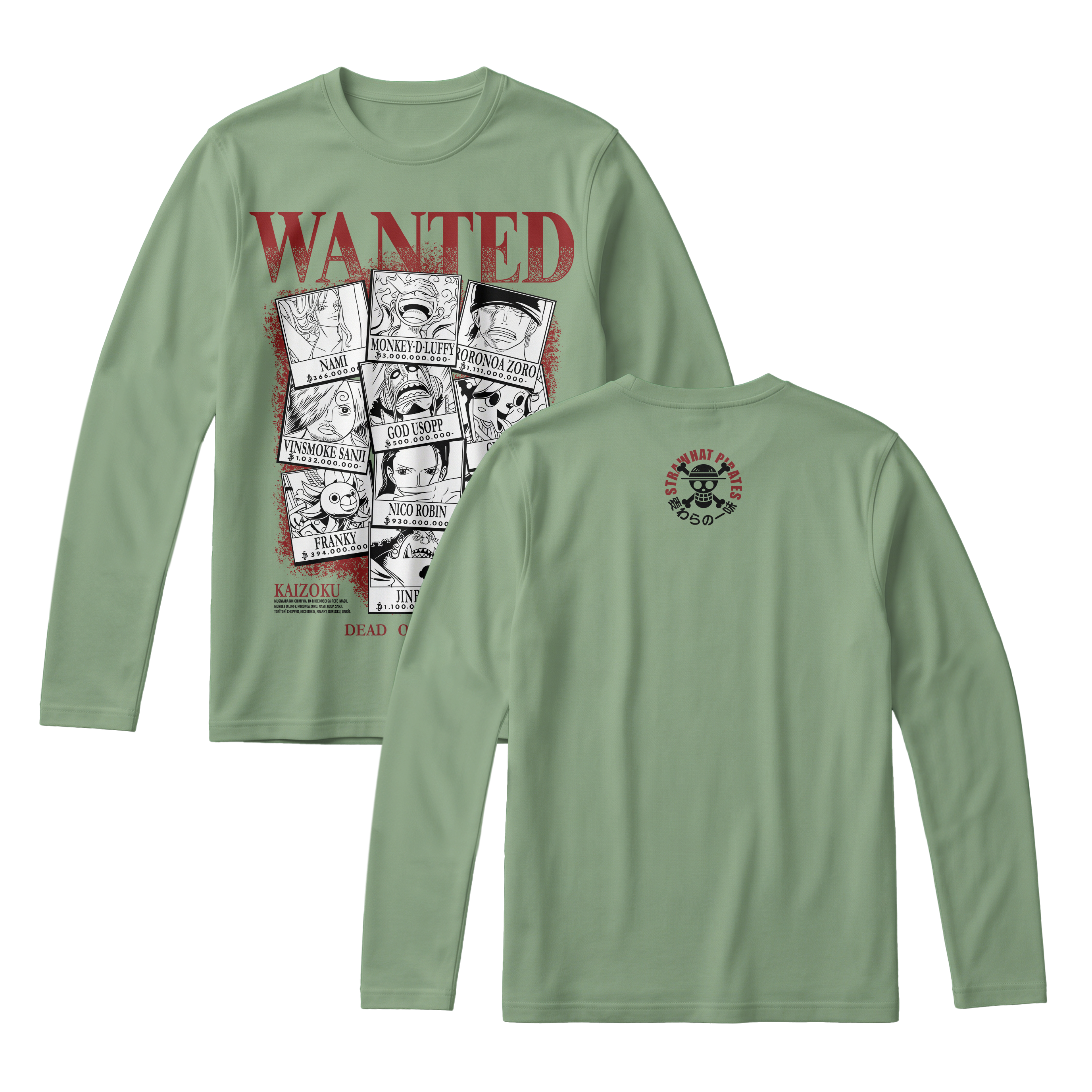 Anime One Piece Wanted Mugiwara Crew Long Sleeve Tee - RZM008