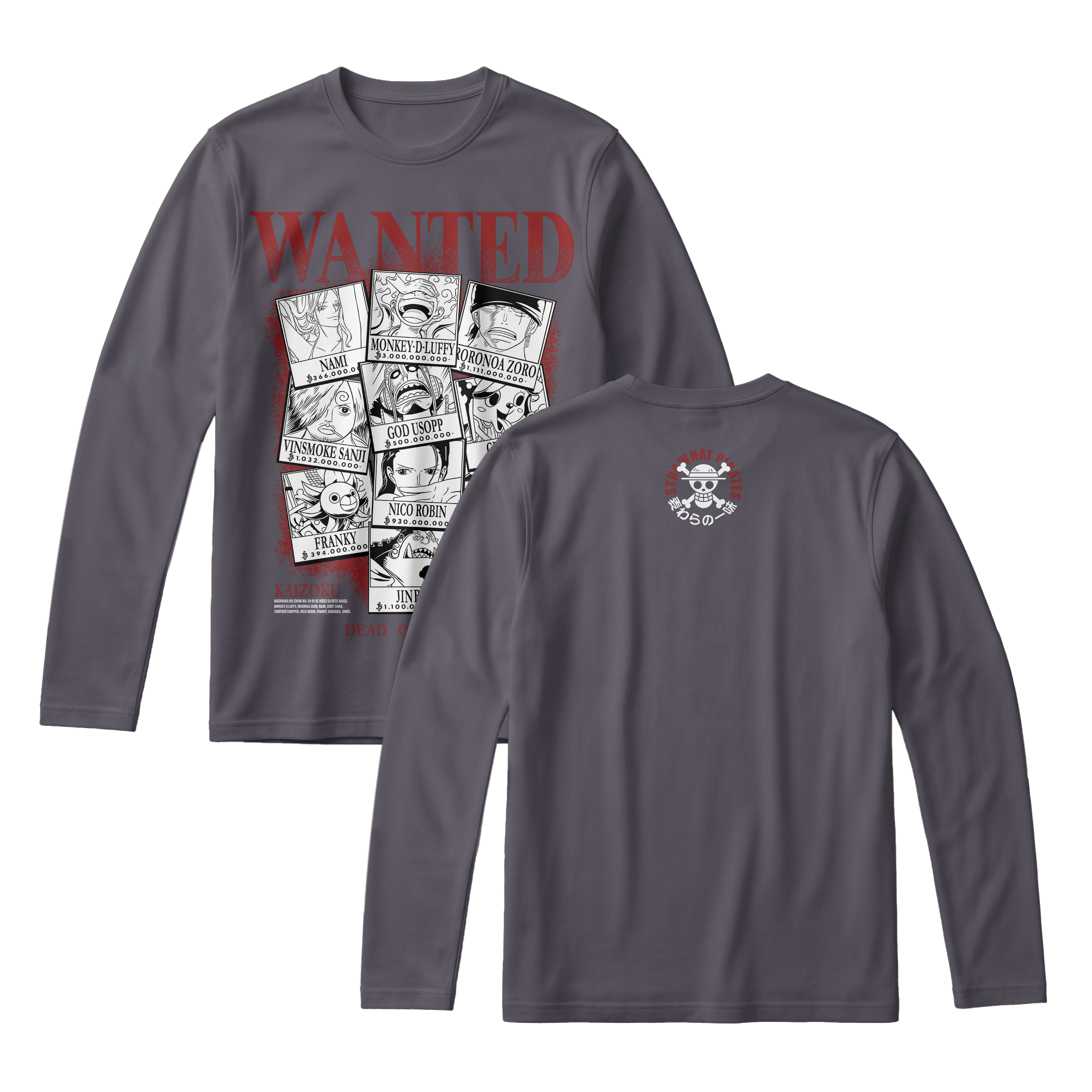 Anime One Piece Wanted Mugiwara Crew Long Sleeve Tee - RZM008