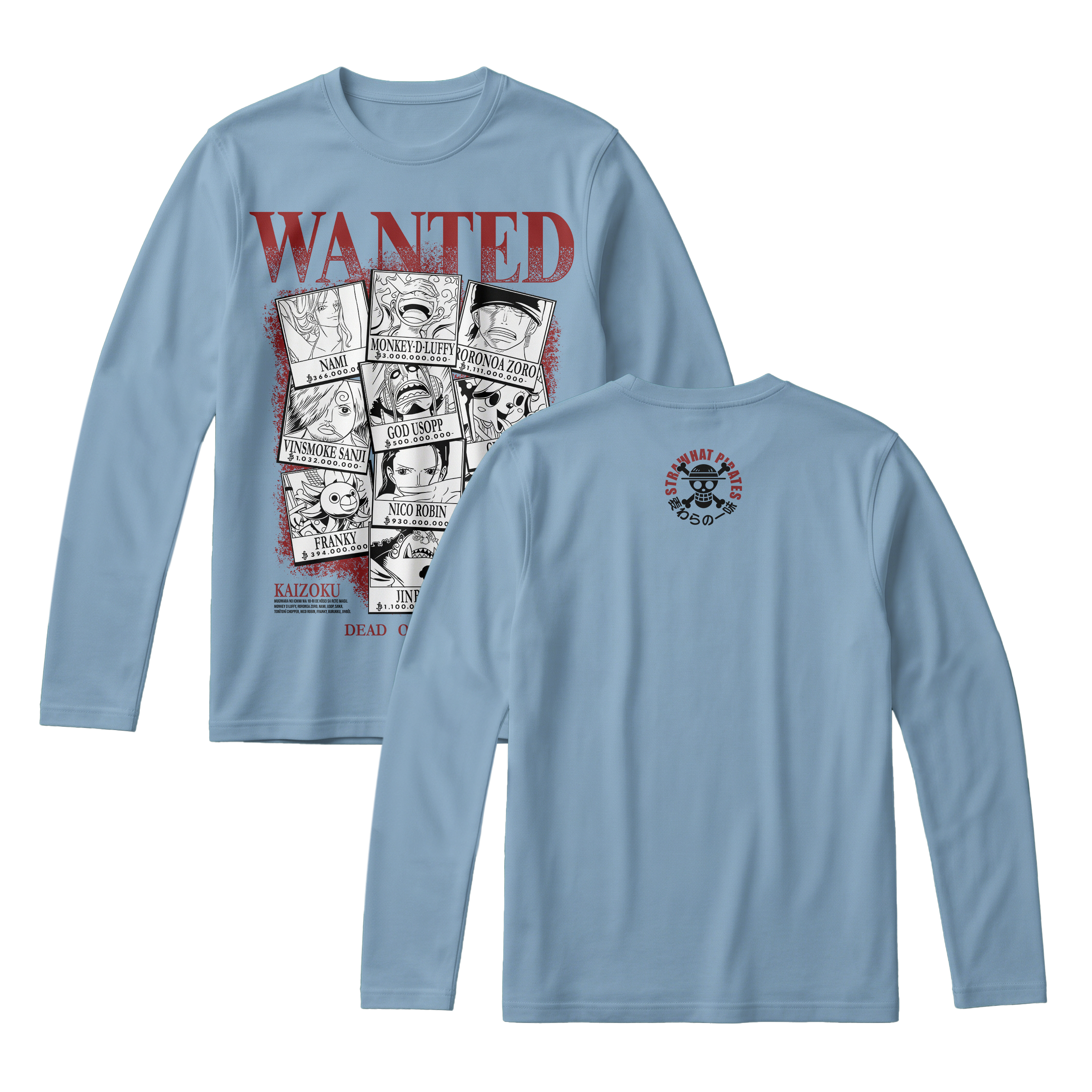 Anime One Piece Wanted Mugiwara Crew Long Sleeve Tee - RZM008