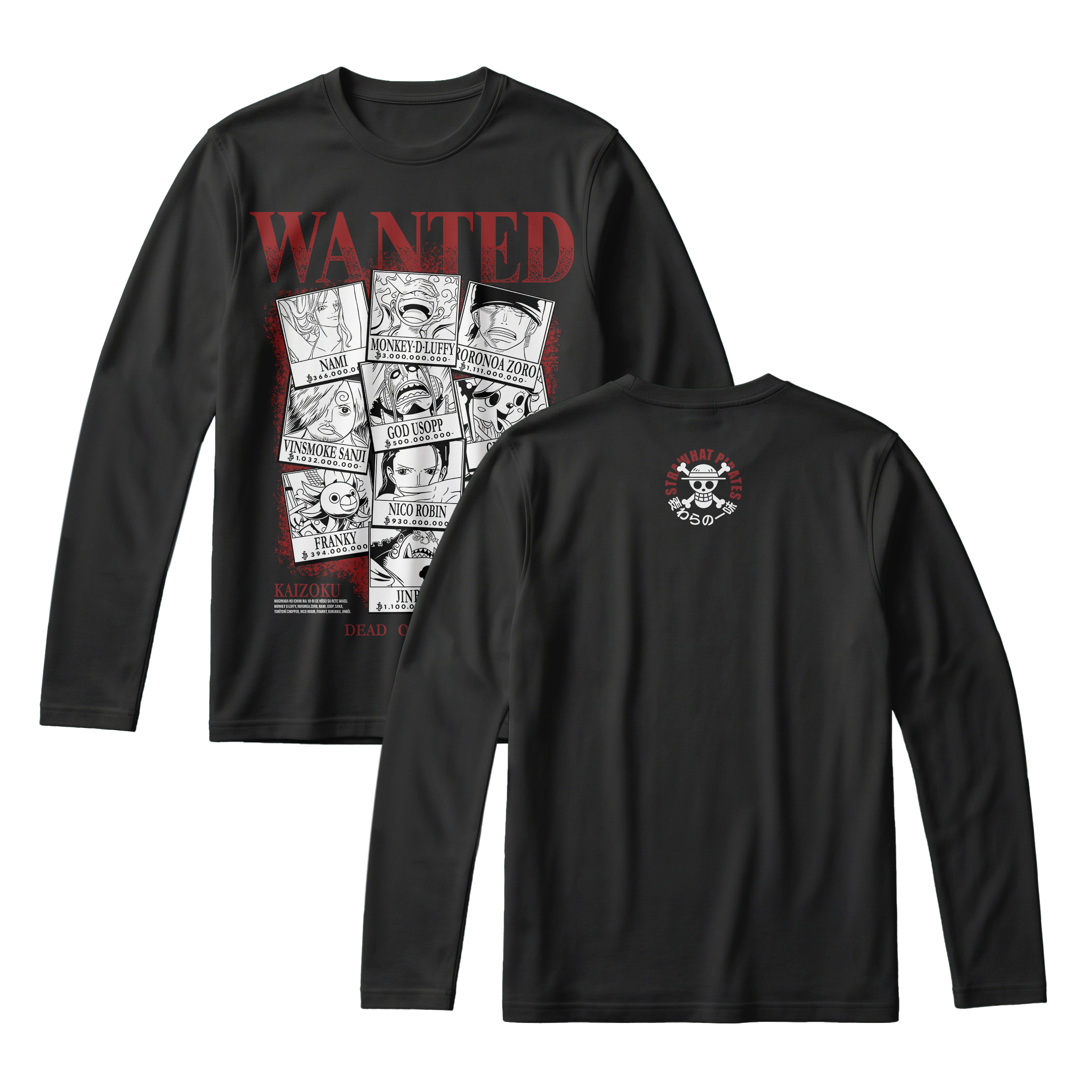 Anime One Piece Wanted Mugiwara Crew Long Sleeve Tee - RZM008