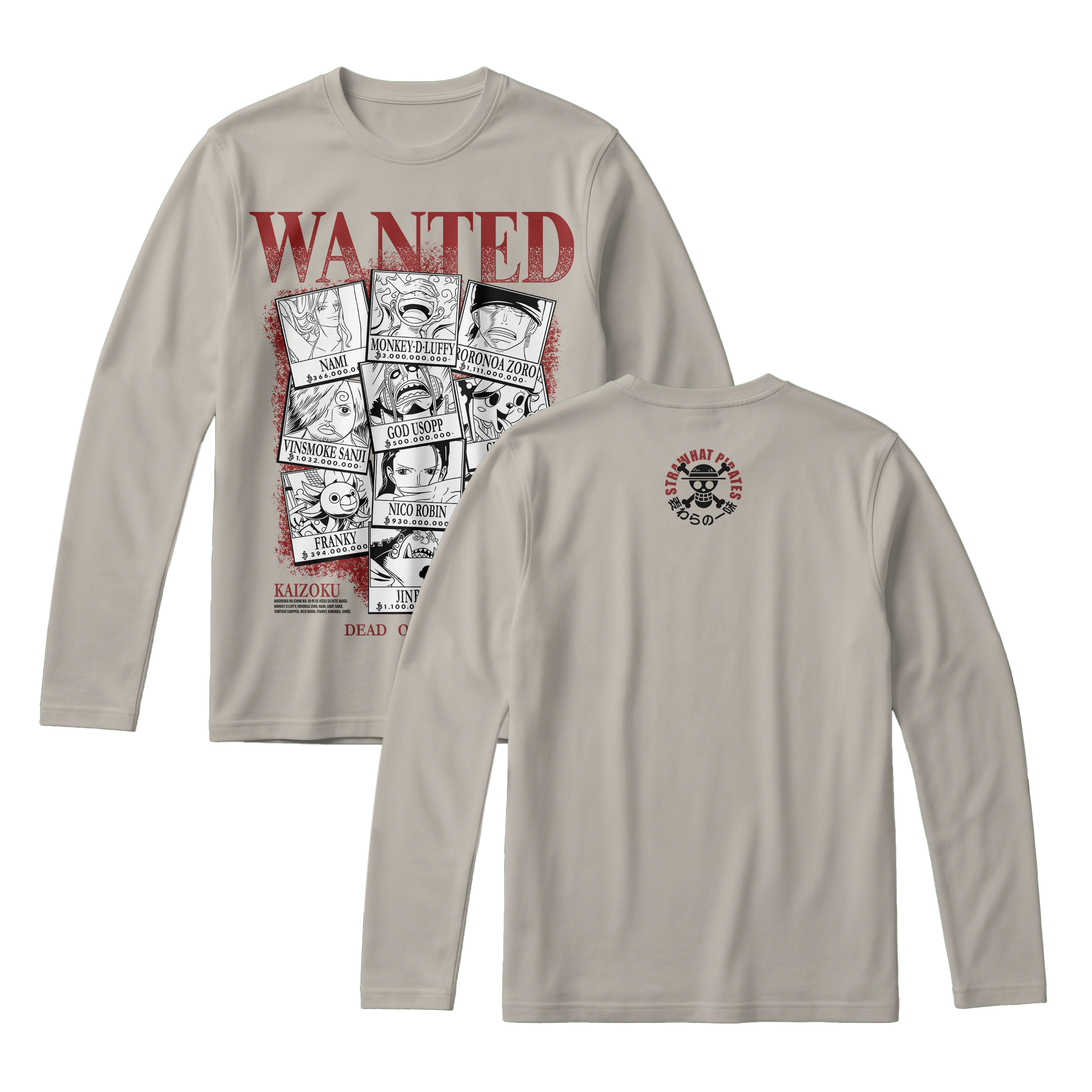 Anime One Piece Wanted Mugiwara Crew Long Sleeve Tee - RZM008