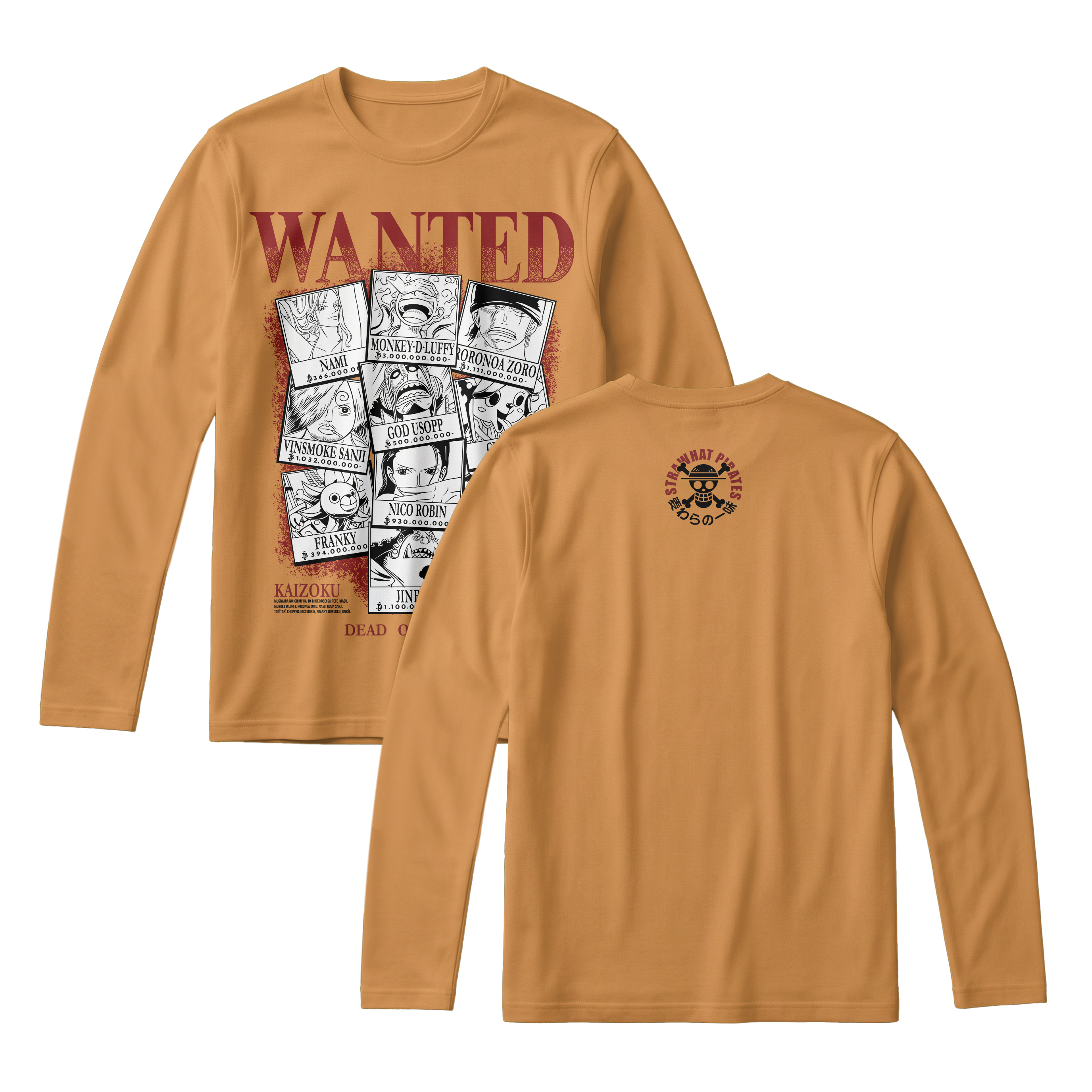 Anime One Piece Wanted Mugiwara Crew Long Sleeve Tee - RZM008