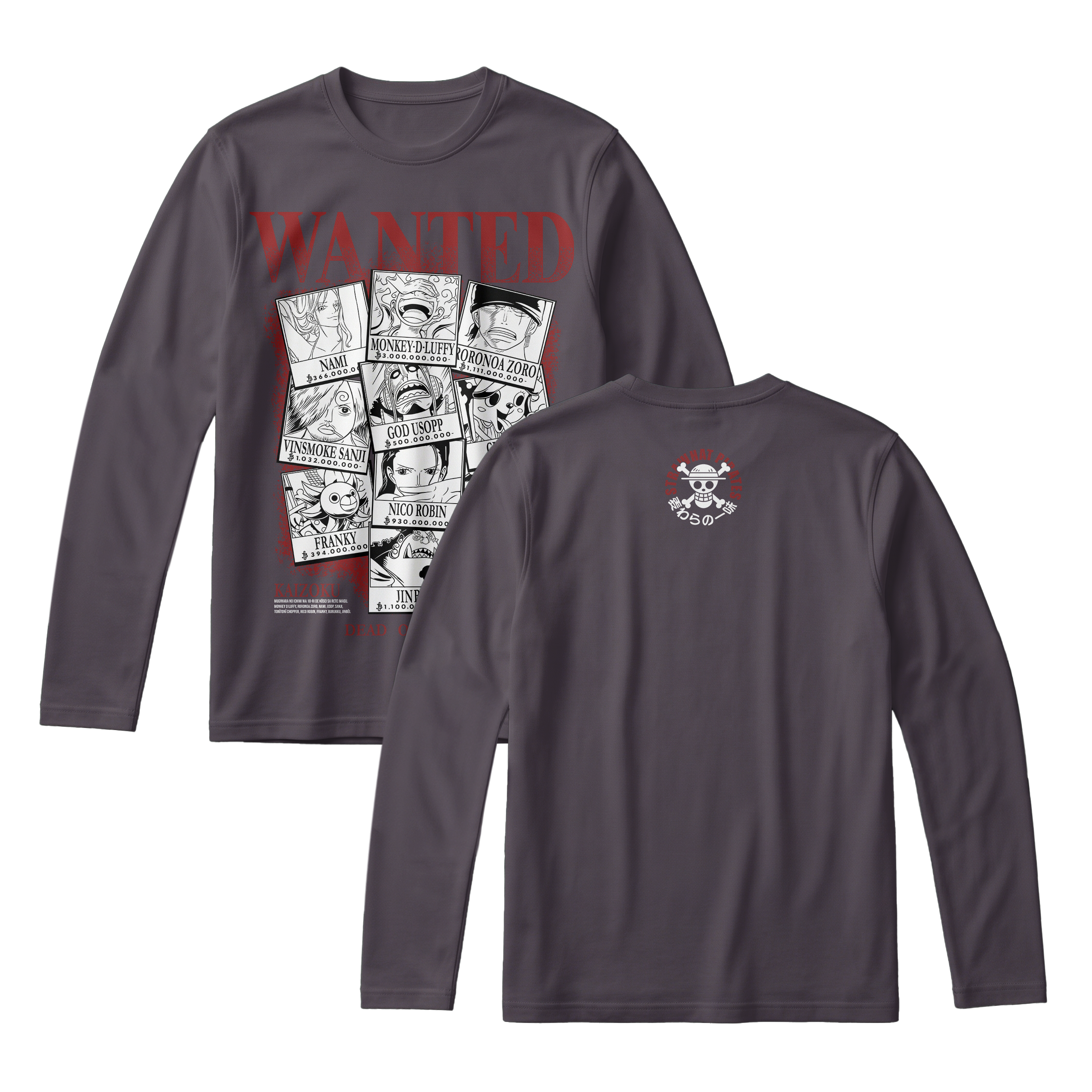 Anime One Piece Wanted Mugiwara Crew Long Sleeve Tee - RZM008