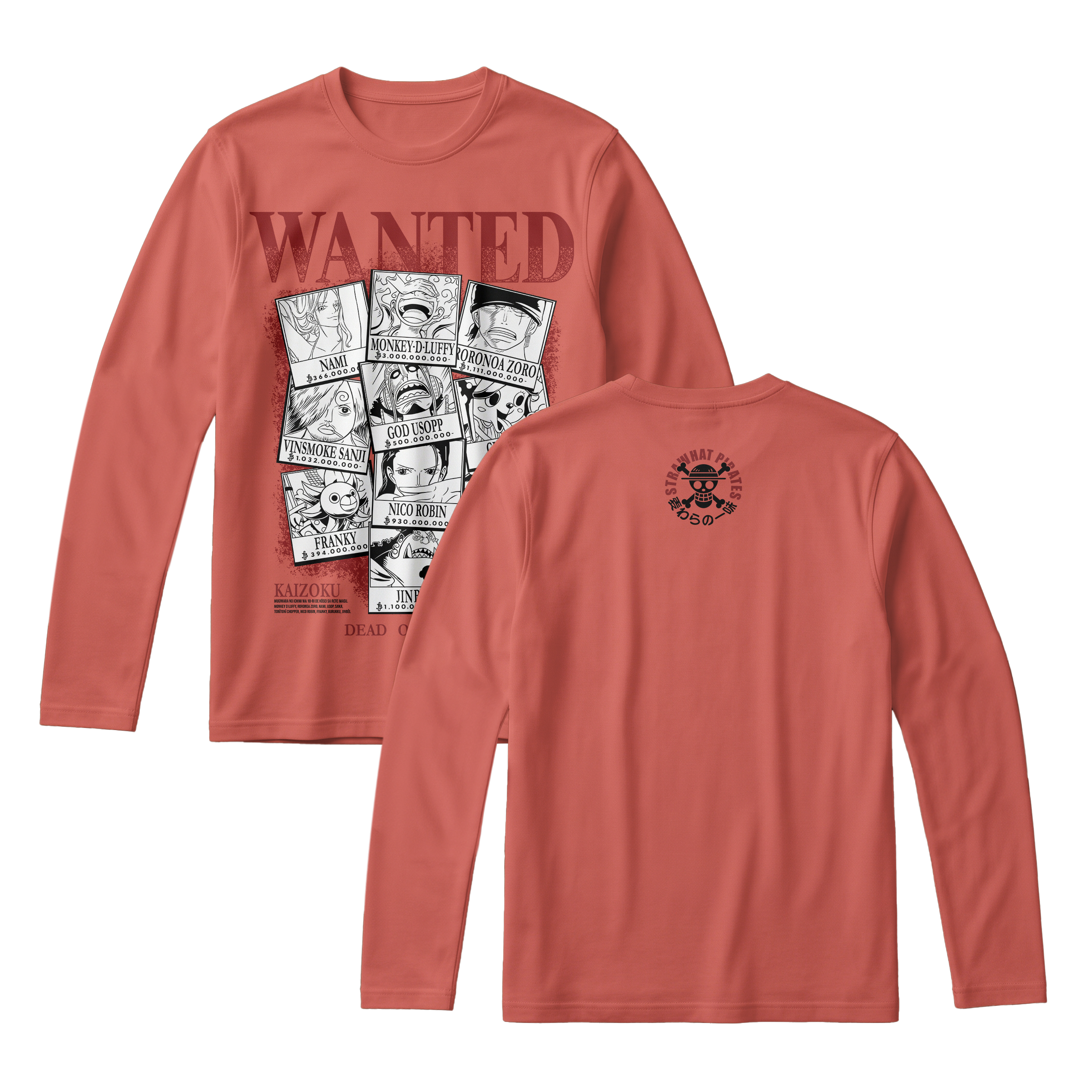 Anime One Piece Wanted Mugiwara Crew Long Sleeve Tee - RZM008