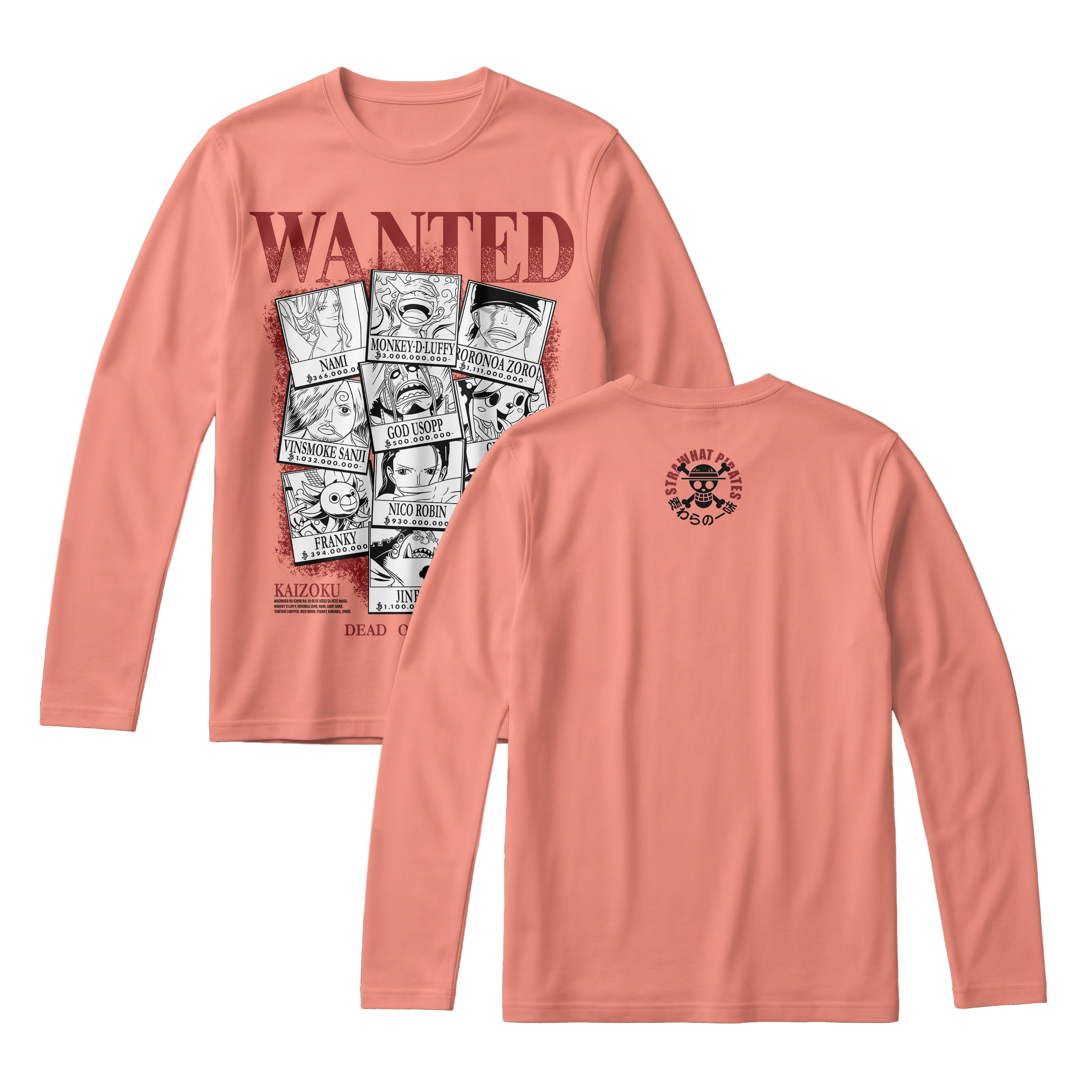 Anime One Piece Wanted Mugiwara Crew Long Sleeve Tee - RZM008