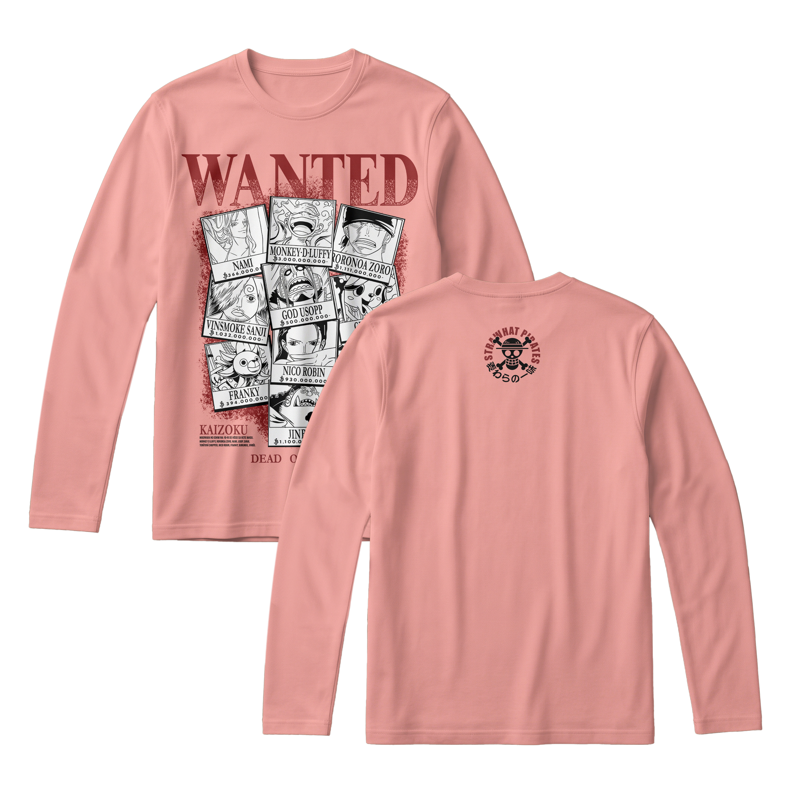Anime One Piece Wanted Mugiwara Crew Long Sleeve Tee - RZM008