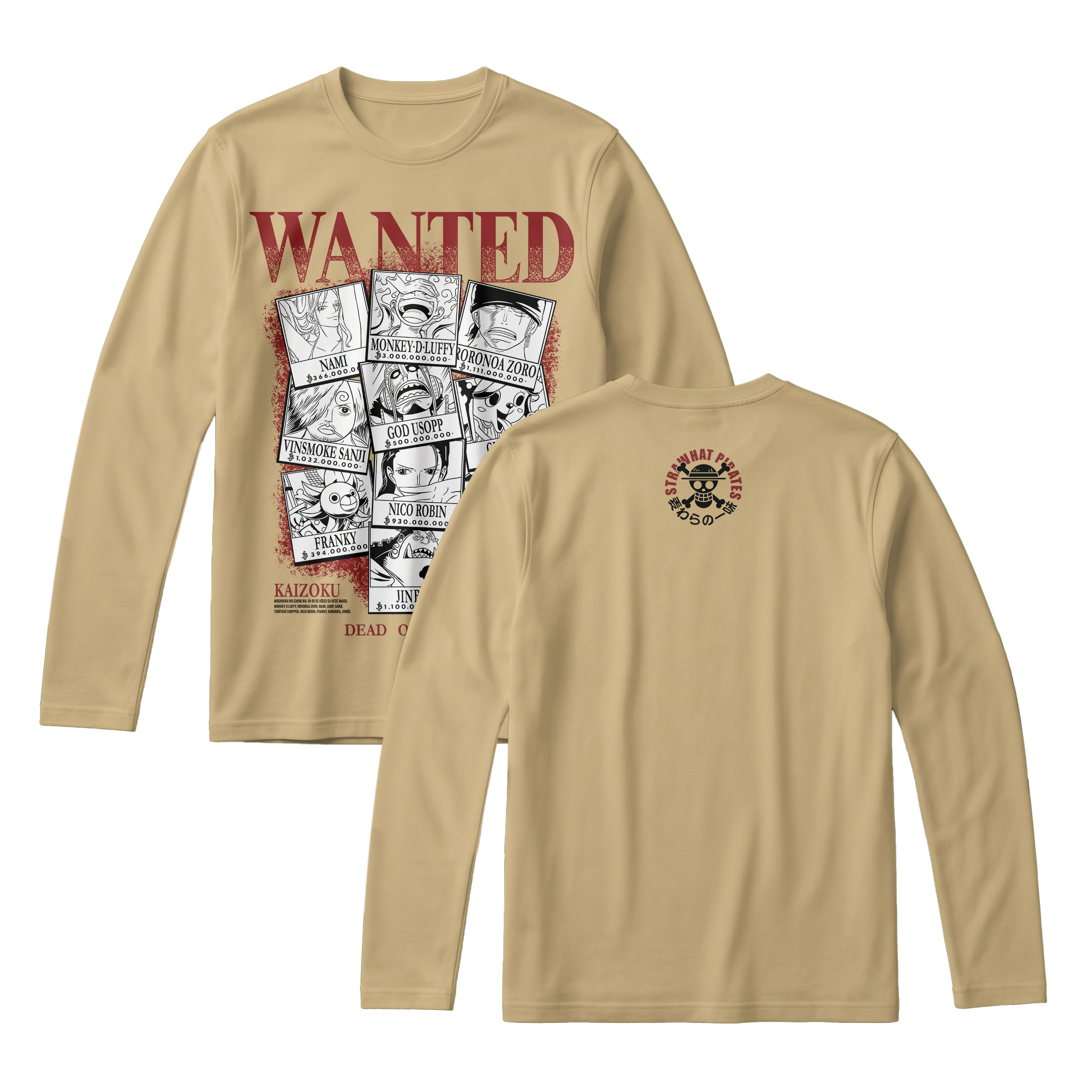 Anime One Piece Wanted Mugiwara Crew Long Sleeve Tee - RZM008