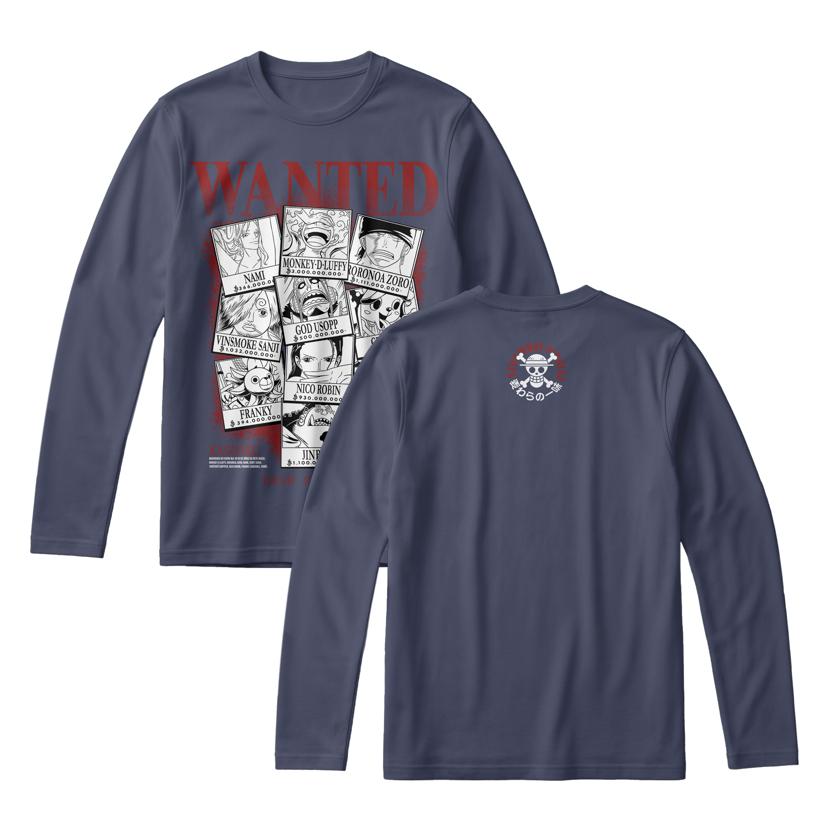 Anime One Piece Wanted Mugiwara Crew Long Sleeve Tee - RZM008