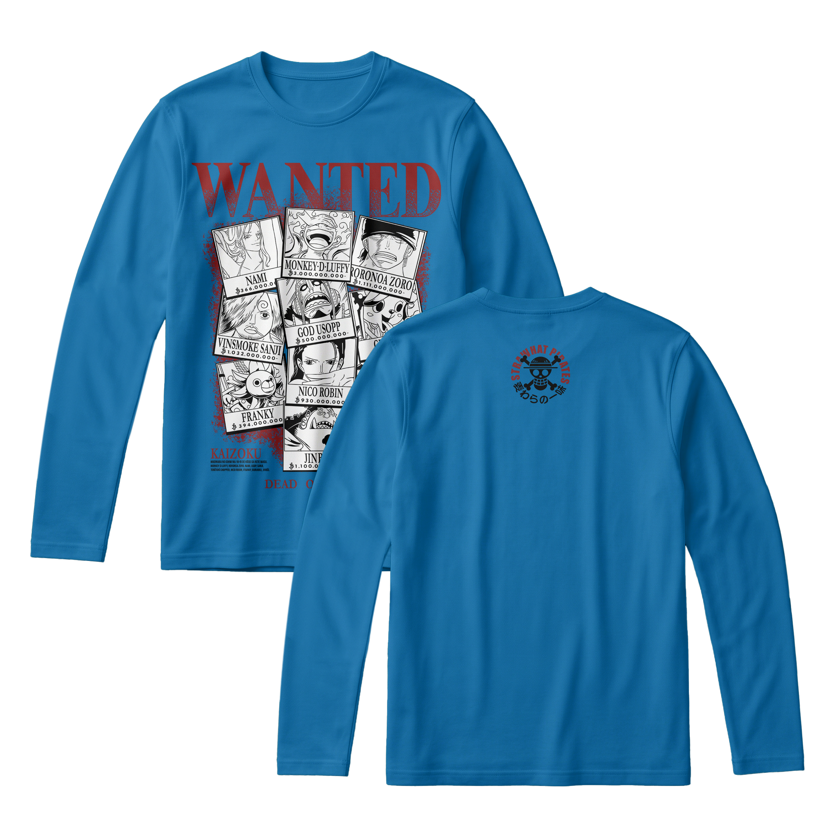 Anime One Piece Wanted Mugiwara Crew Long Sleeve Tee - RZM008