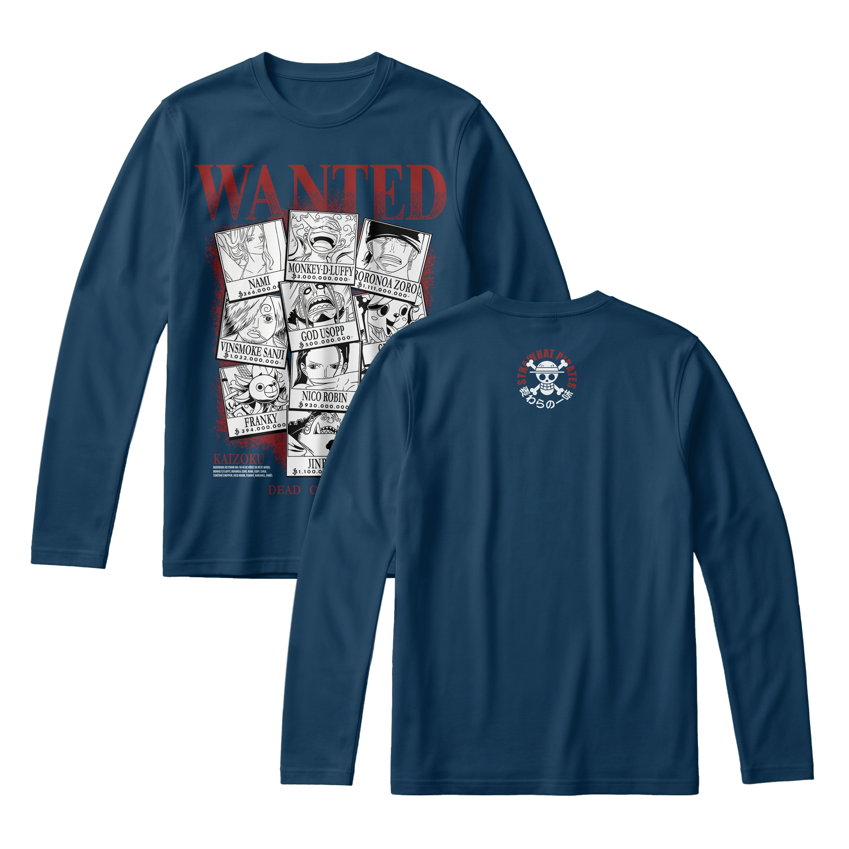 Anime One Piece Wanted Mugiwara Crew Long Sleeve Tee - RZM008