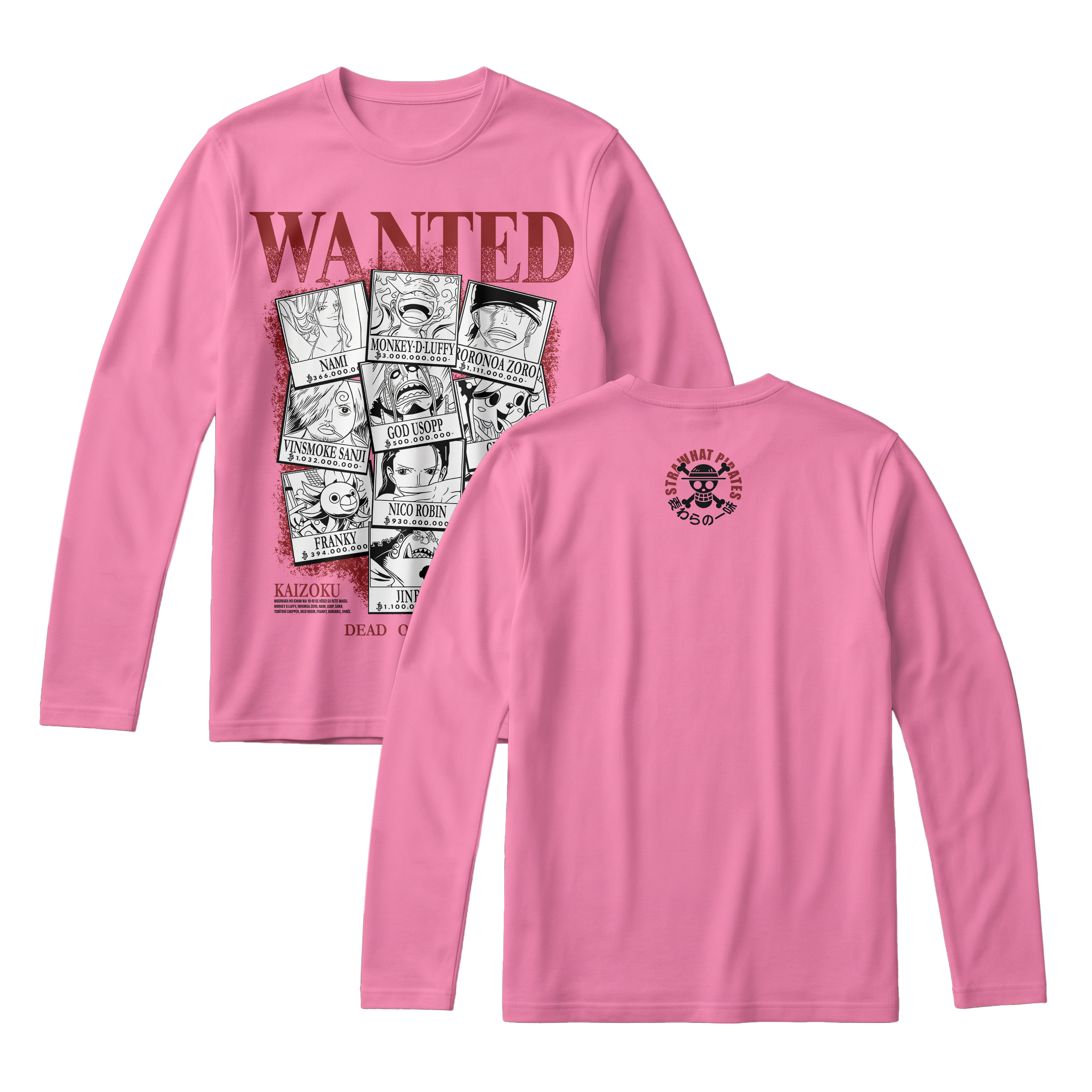 Anime One Piece Wanted Mugiwara Crew Long Sleeve Tee - RZM008