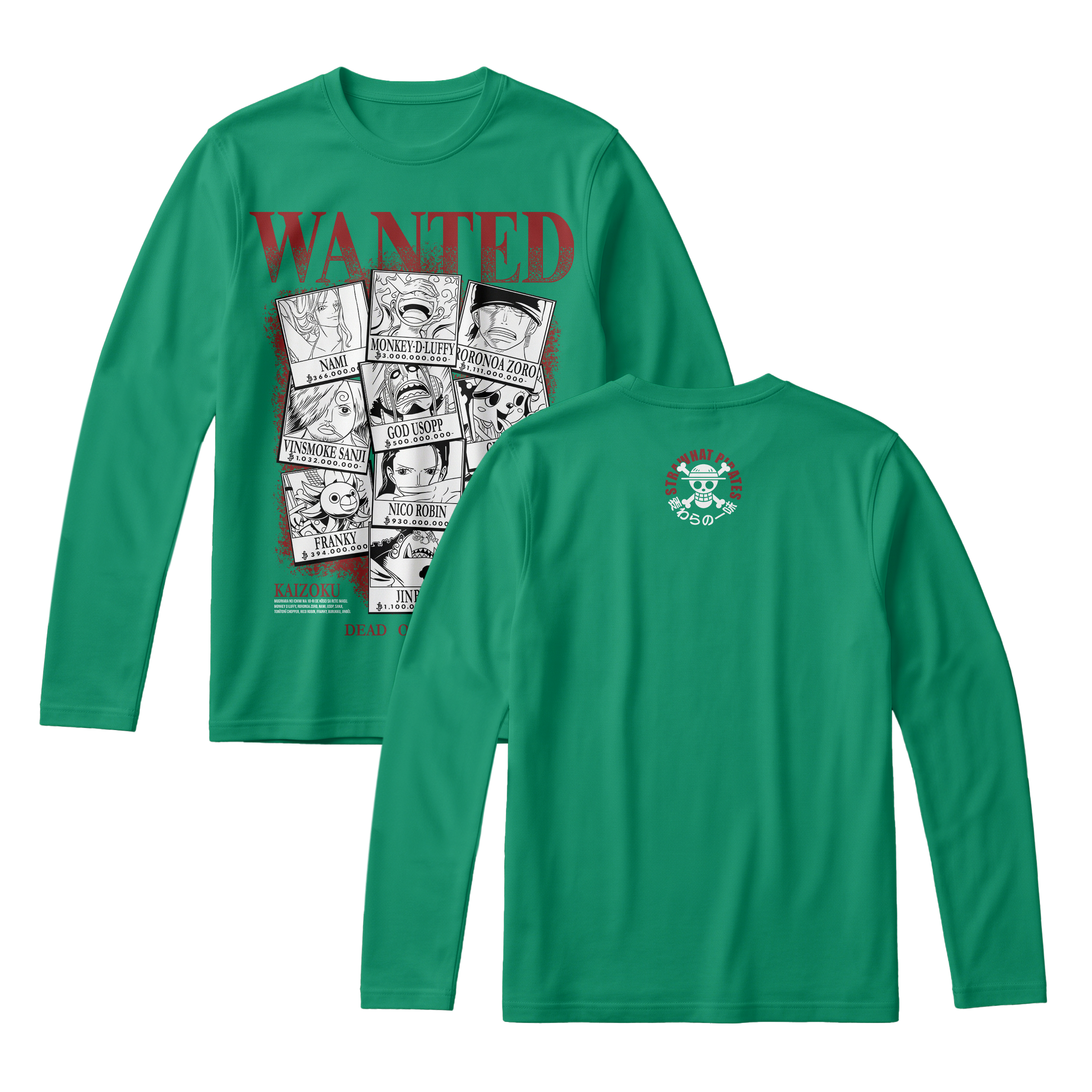 Anime One Piece Wanted Mugiwara Crew Long Sleeve Tee - RZM008