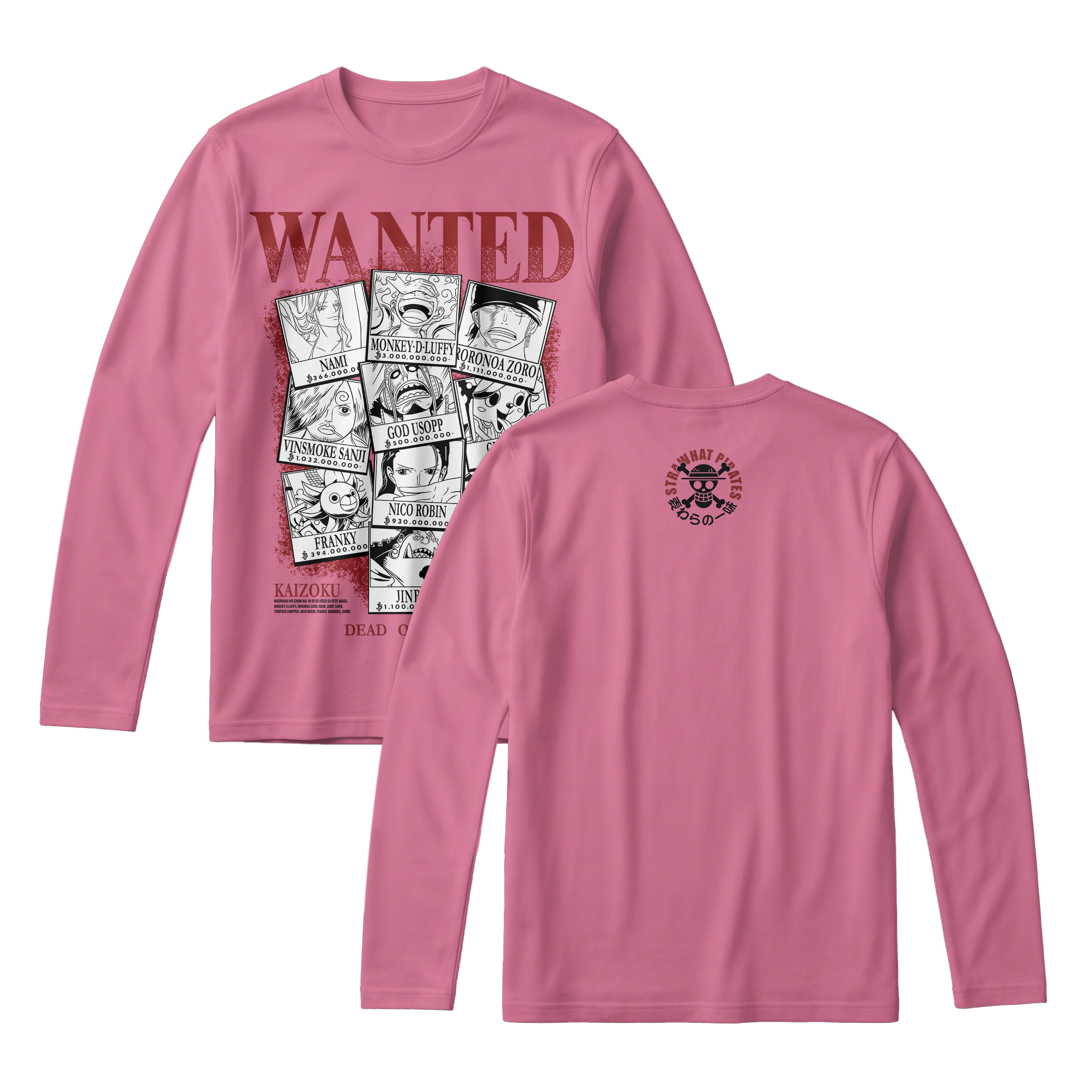 Anime One Piece Wanted Mugiwara Crew Long Sleeve Tee - RZM008