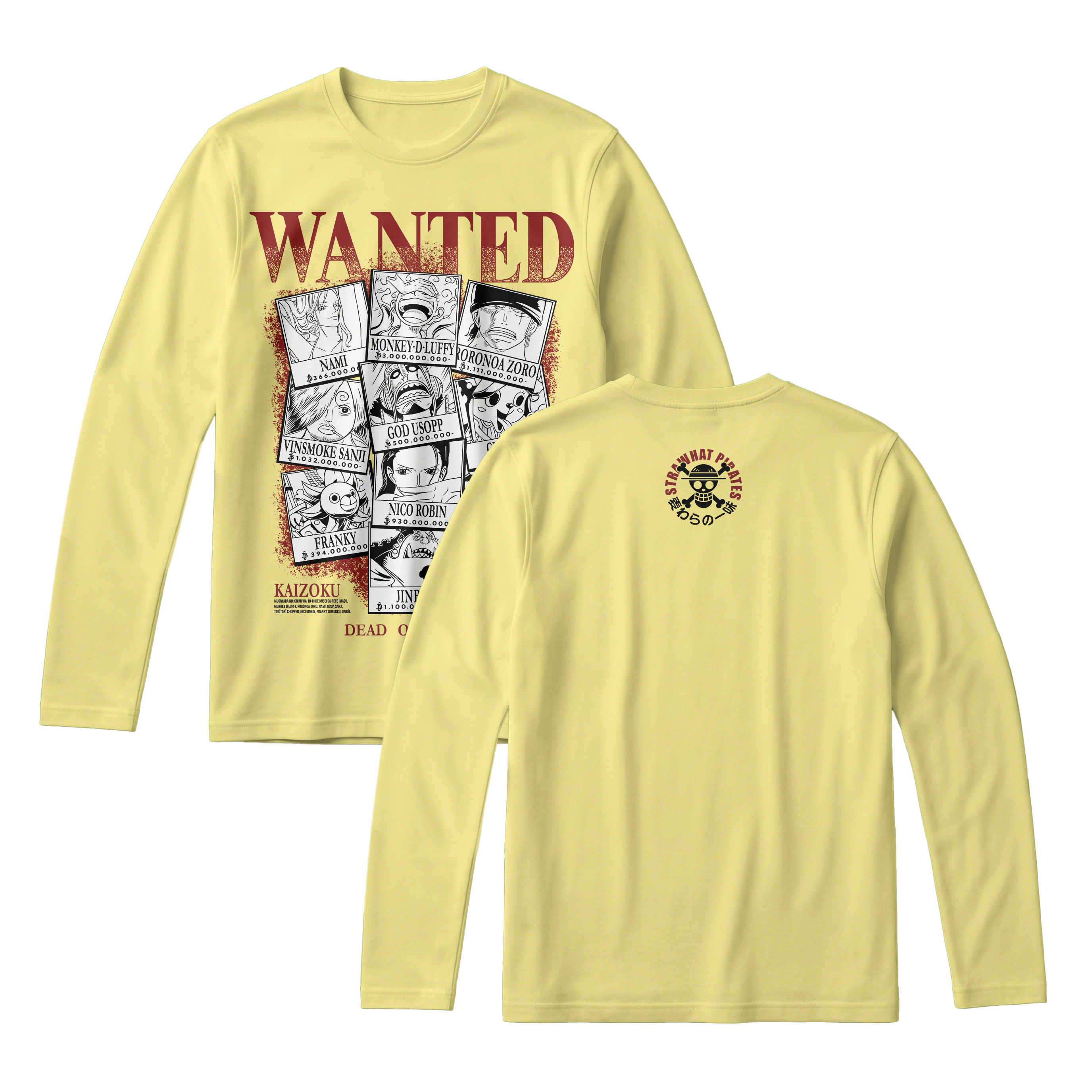 Anime One Piece Wanted Mugiwara Crew Long Sleeve Tee - RZM008
