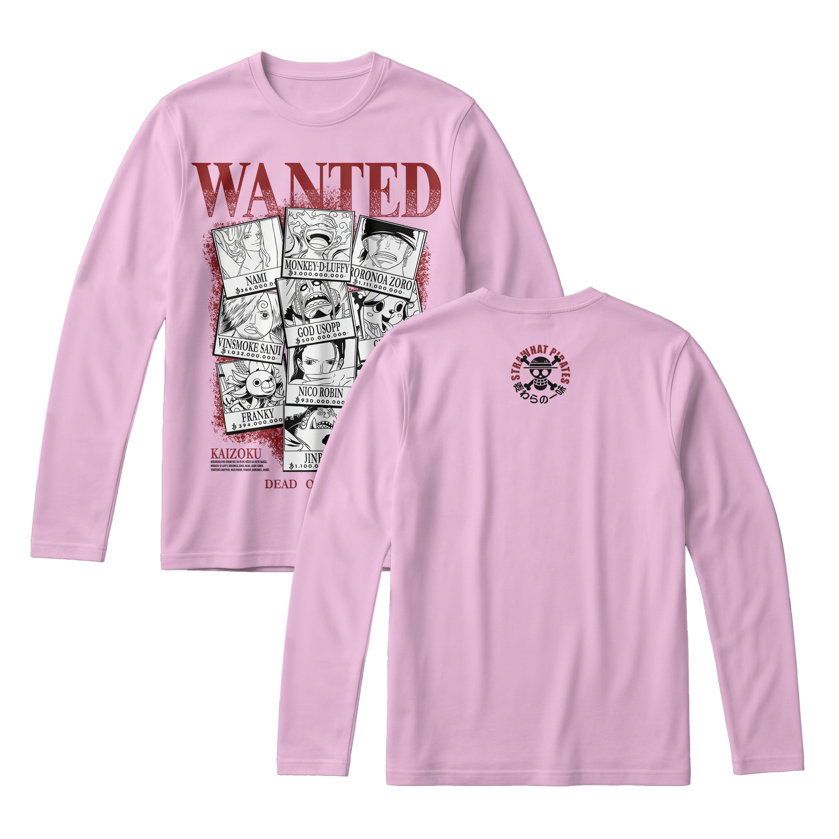 Anime One Piece Wanted Mugiwara Crew Long Sleeve Tee - RZM008