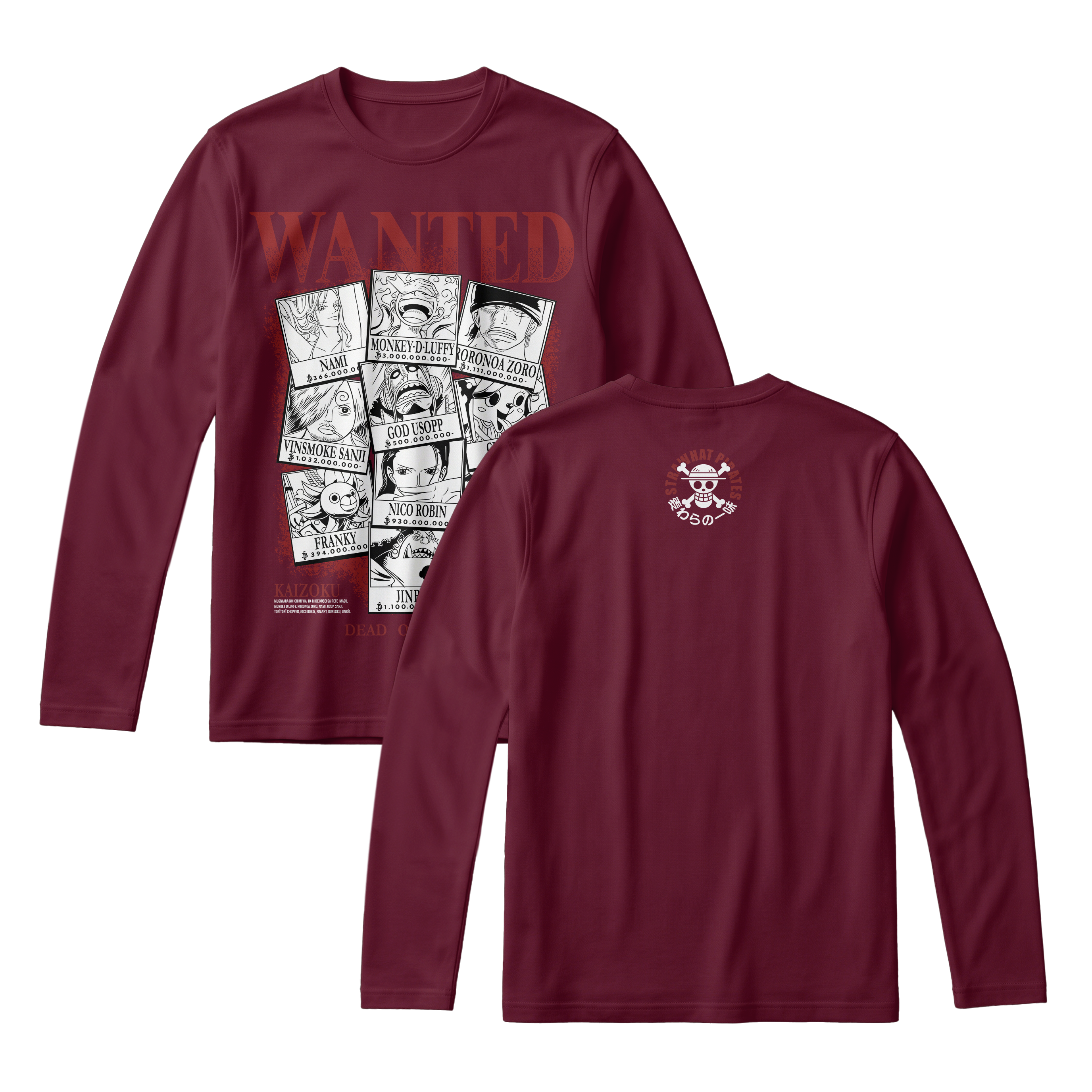 Anime One Piece Wanted Mugiwara Crew Long Sleeve Tee - RZM008