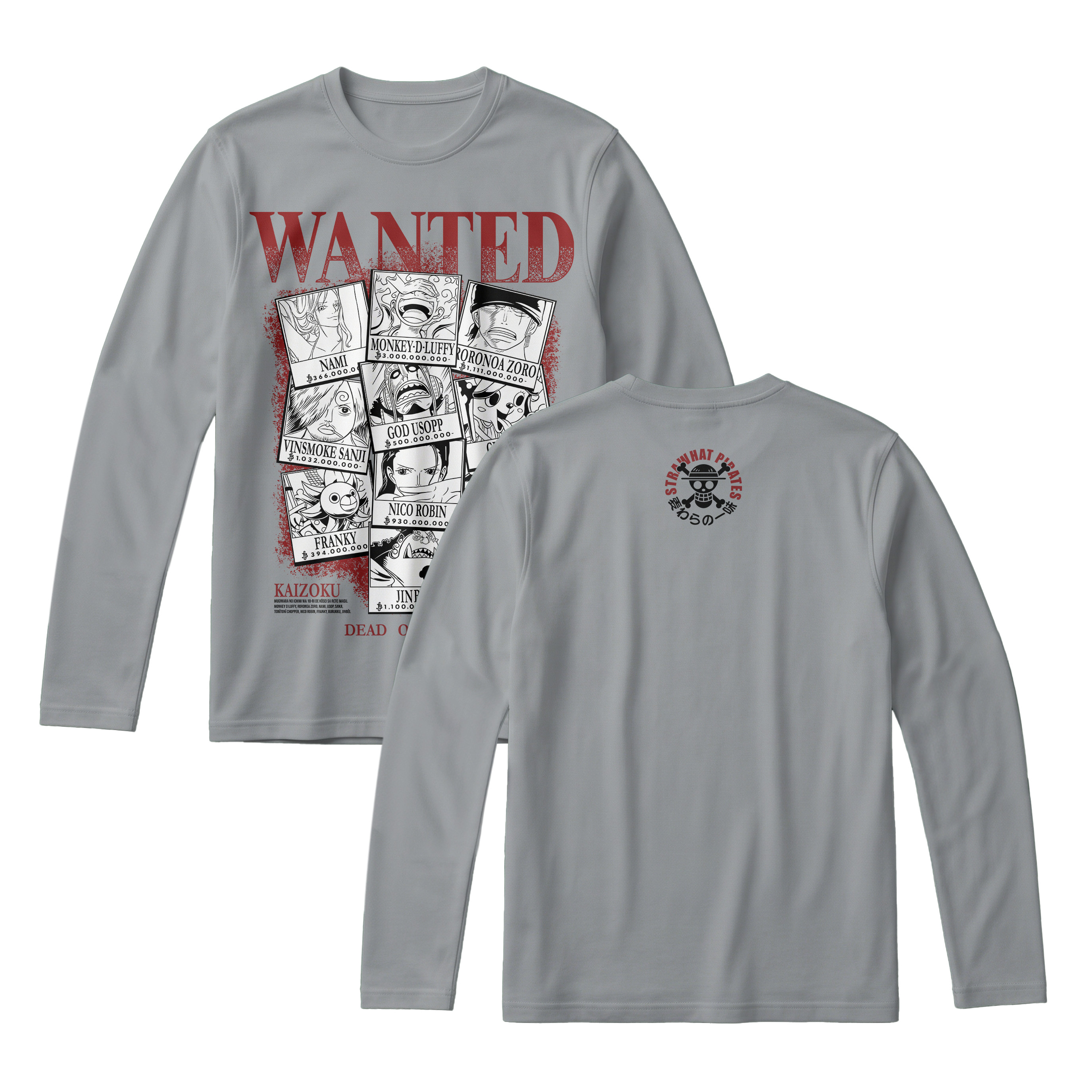 Anime One Piece Wanted Mugiwara Crew Long Sleeve Tee - RZM008