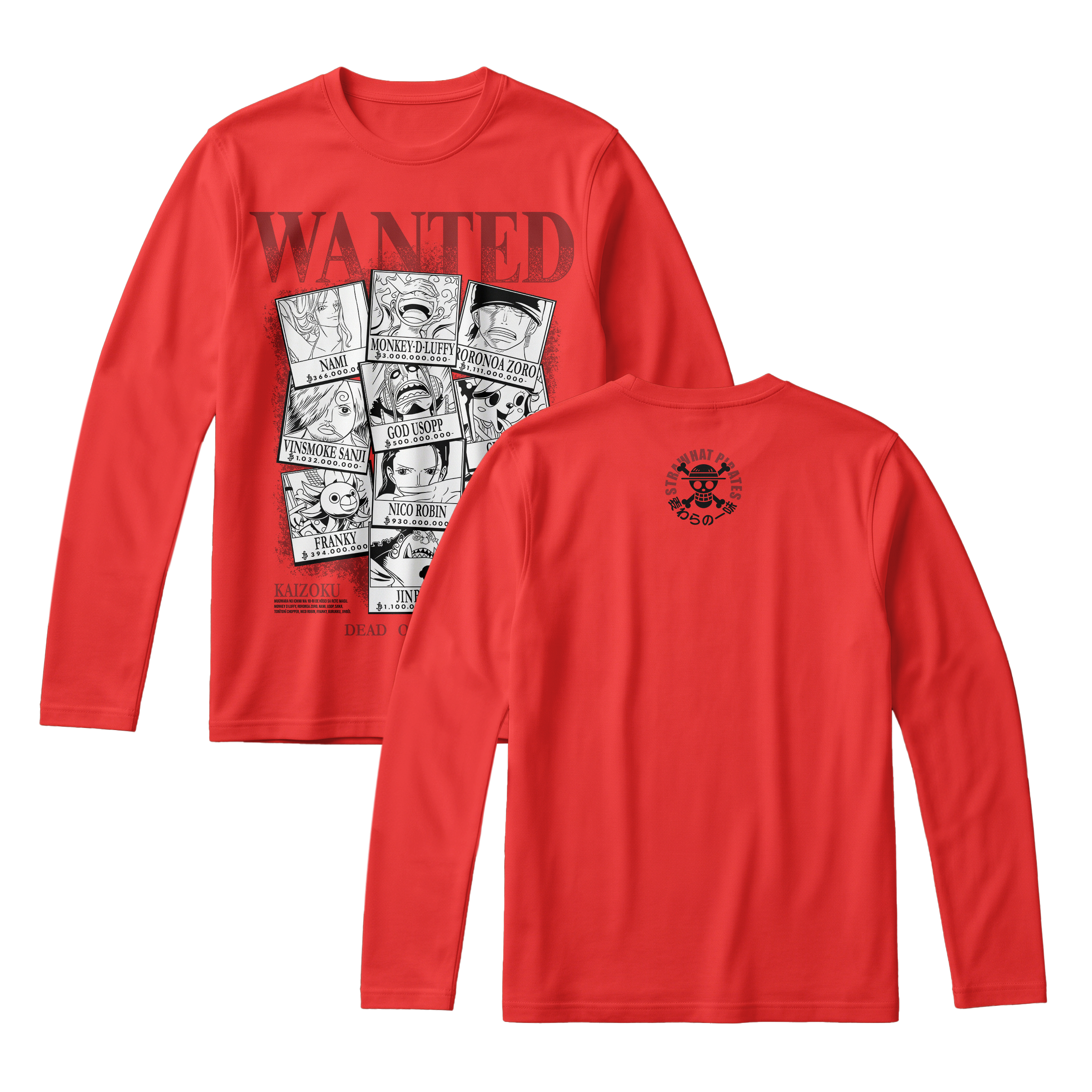 Anime One Piece Wanted Mugiwara Crew Long Sleeve Tee - RZM008