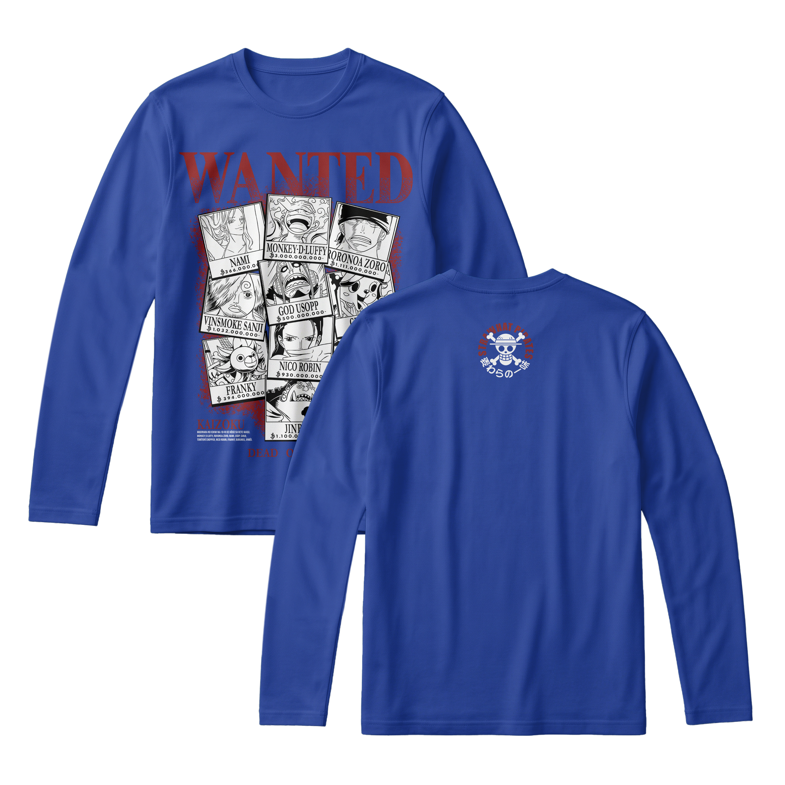Anime One Piece Wanted Mugiwara Crew Long Sleeve Tee - RZM008