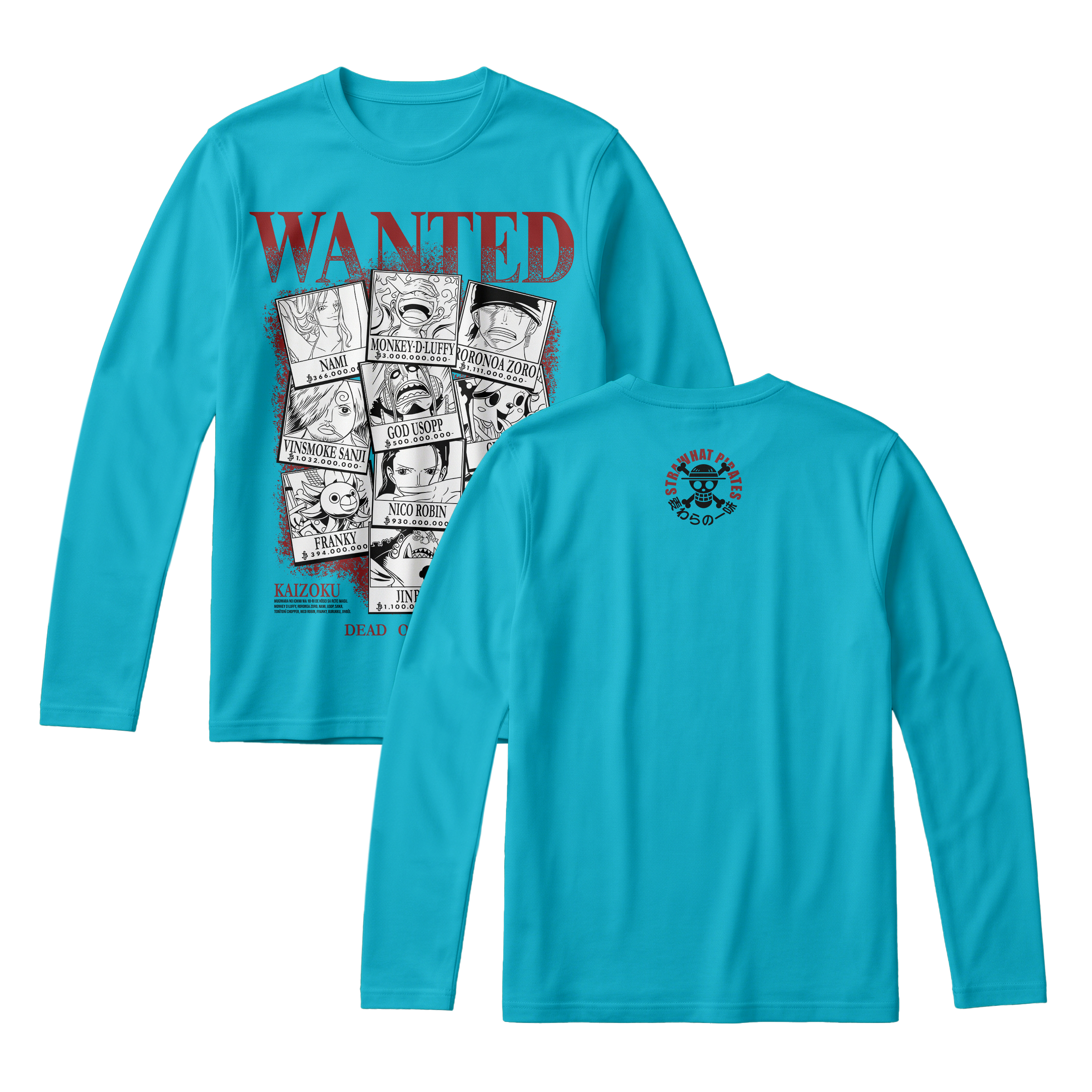 Anime One Piece Wanted Mugiwara Crew Long Sleeve Tee - RZM008