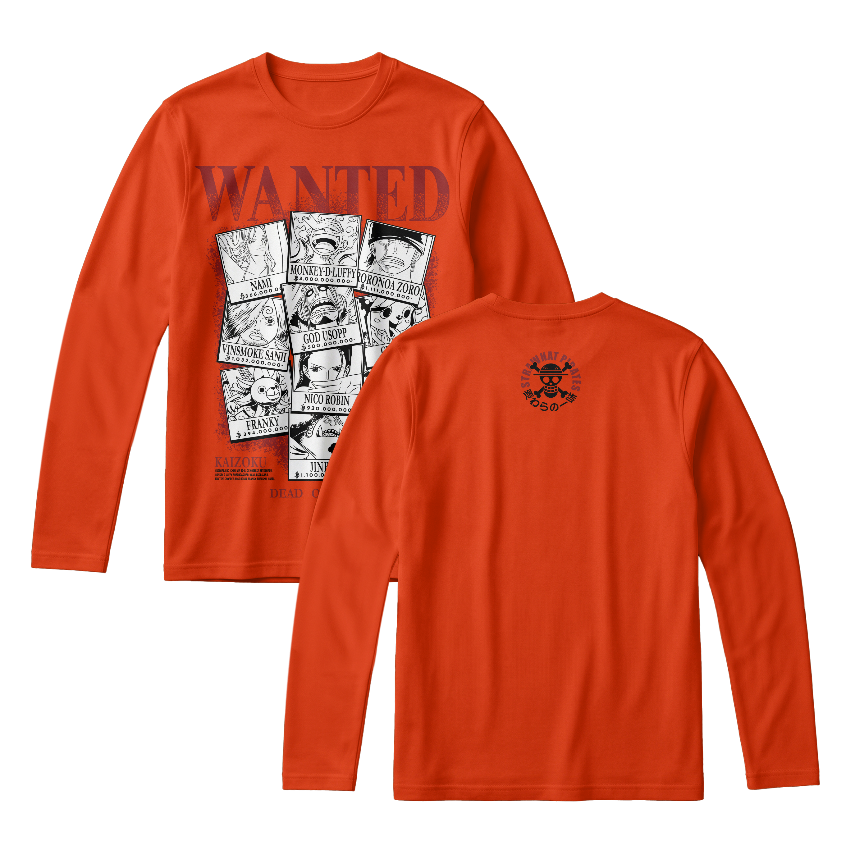Anime One Piece Wanted Mugiwara Crew Long Sleeve Tee - RZM008