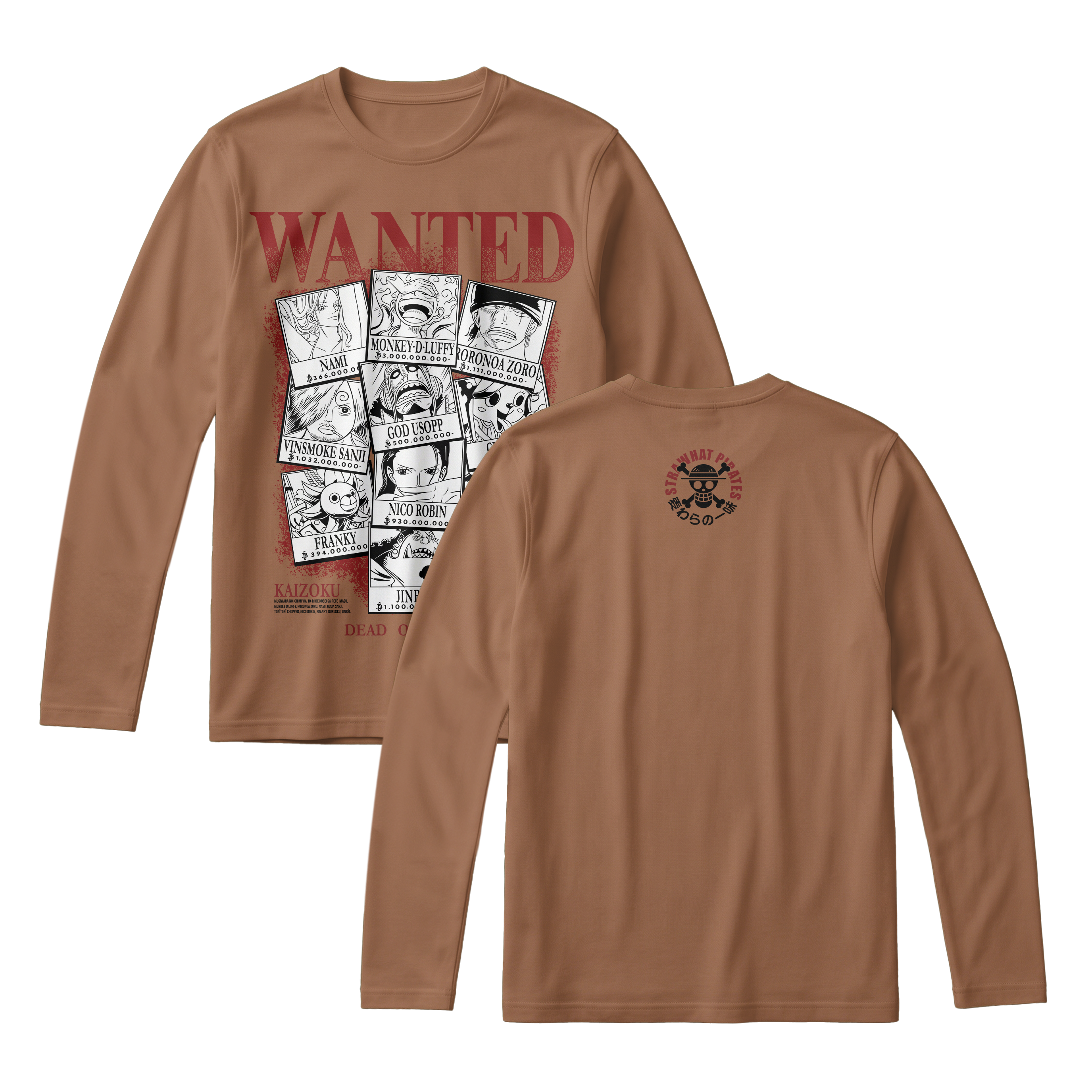Anime One Piece Wanted Mugiwara Crew Long Sleeve Tee - RZM008