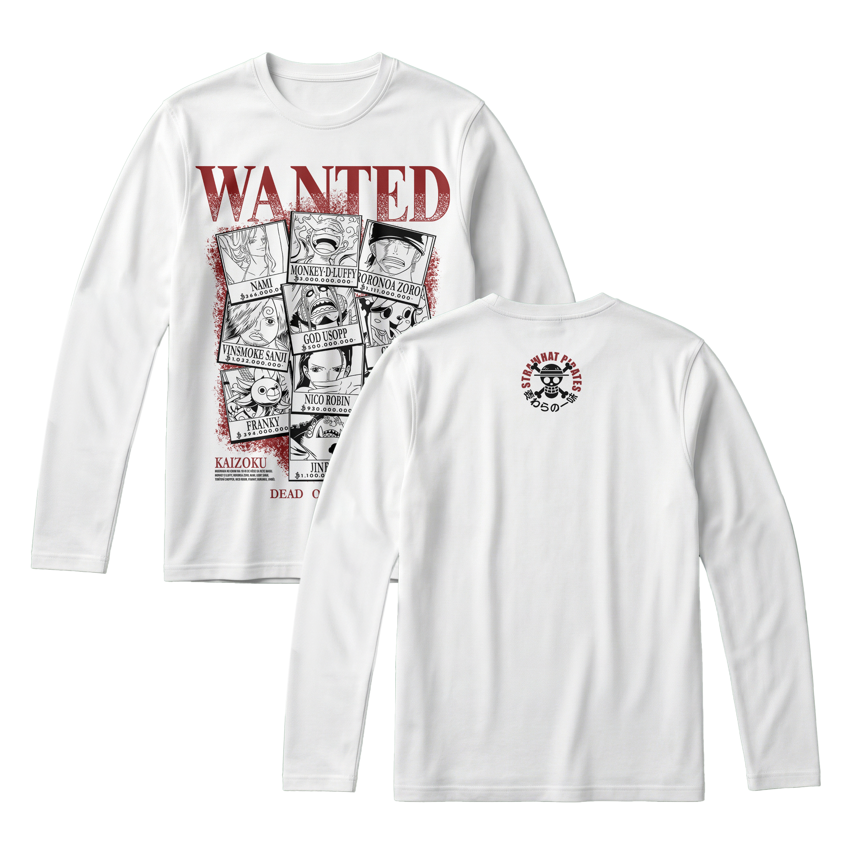 Anime One Piece Wanted Mugiwara Crew Long Sleeve Tee - RZM008