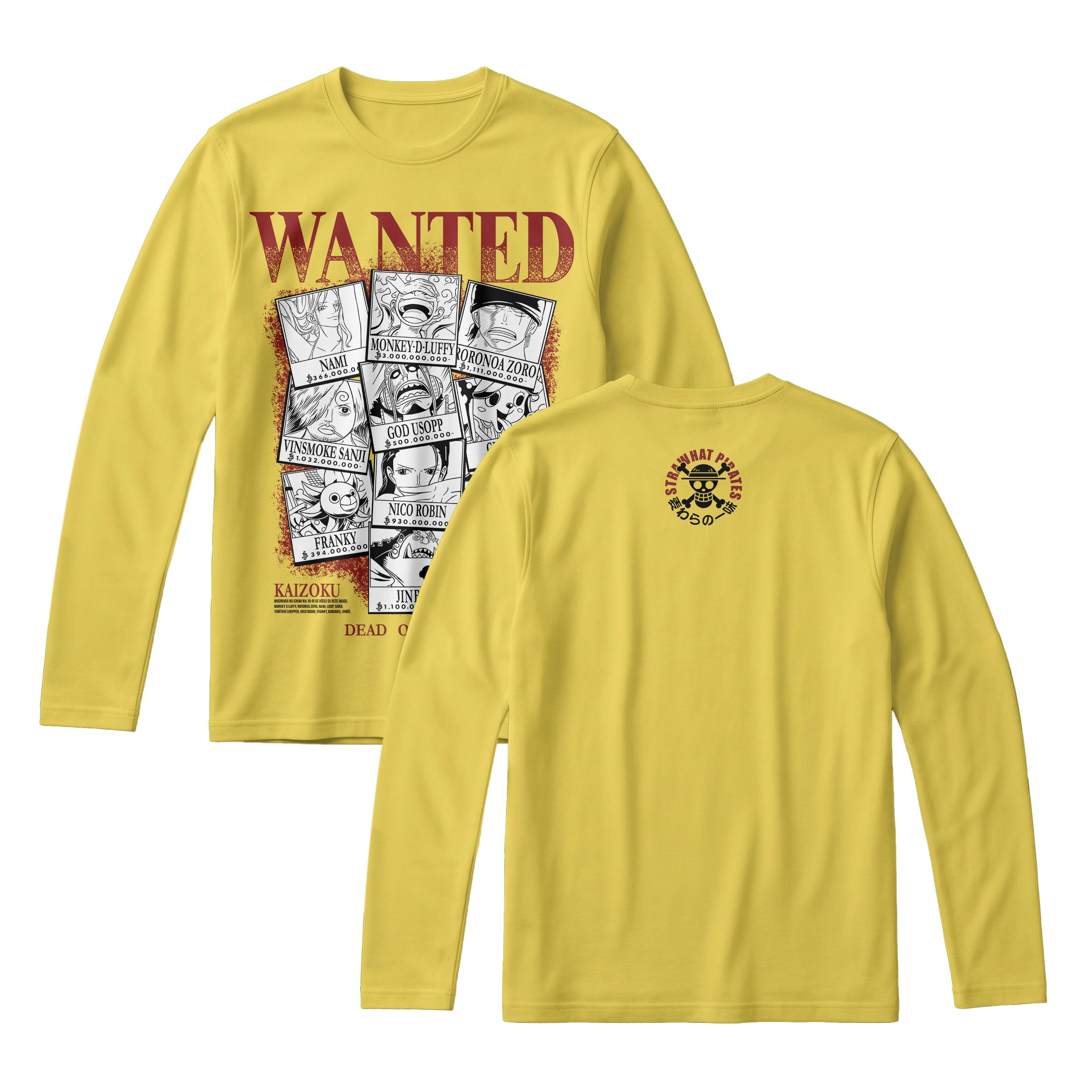 Anime One Piece Wanted Mugiwara Crew Long Sleeve Tee - RZM008