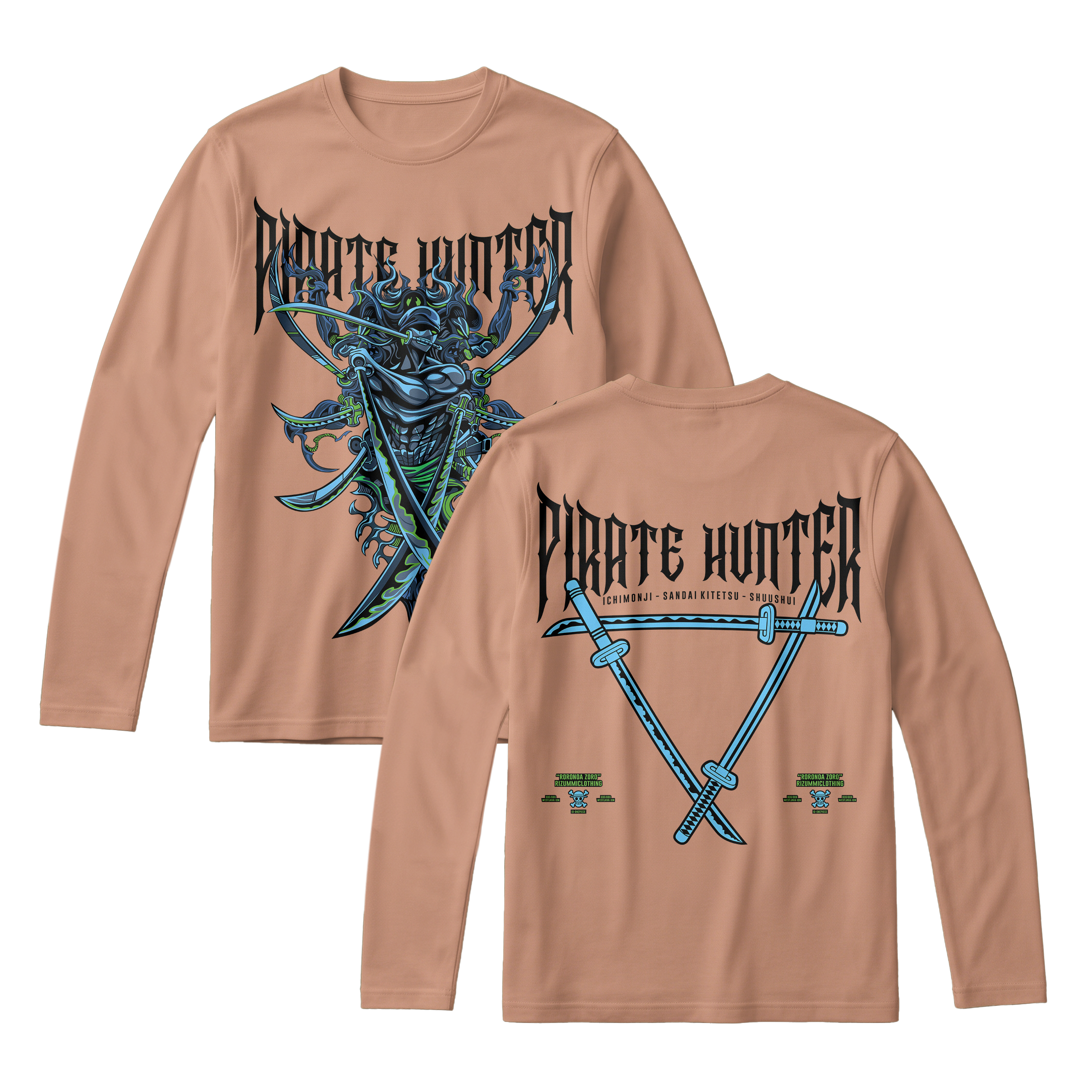 Anime One Piece Roronoa Zoro Pirates Hunter Long Sleeve Tee - RZM010