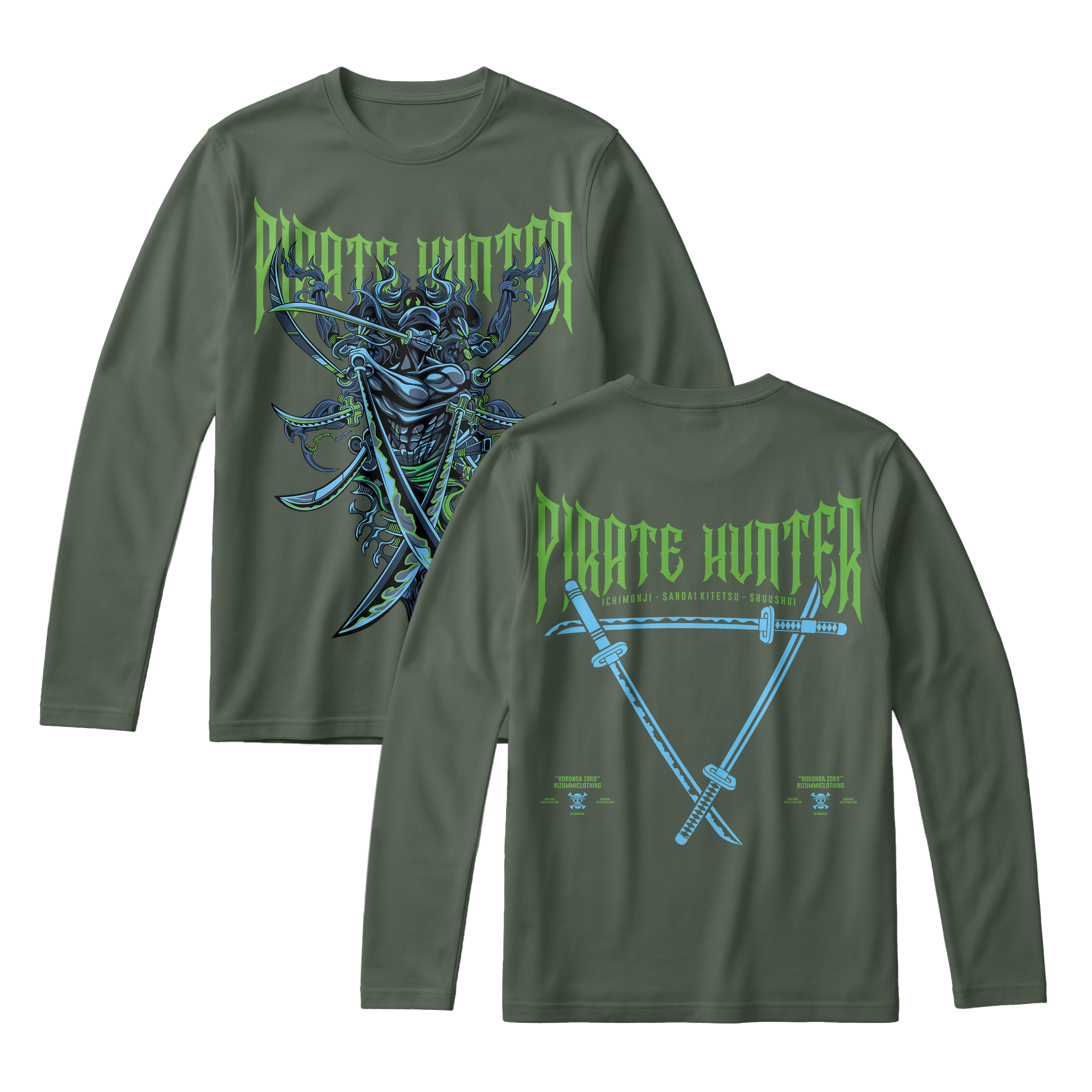 Anime One Piece Roronoa Zoro Pirates Hunter Long Sleeve Tee - RZM010