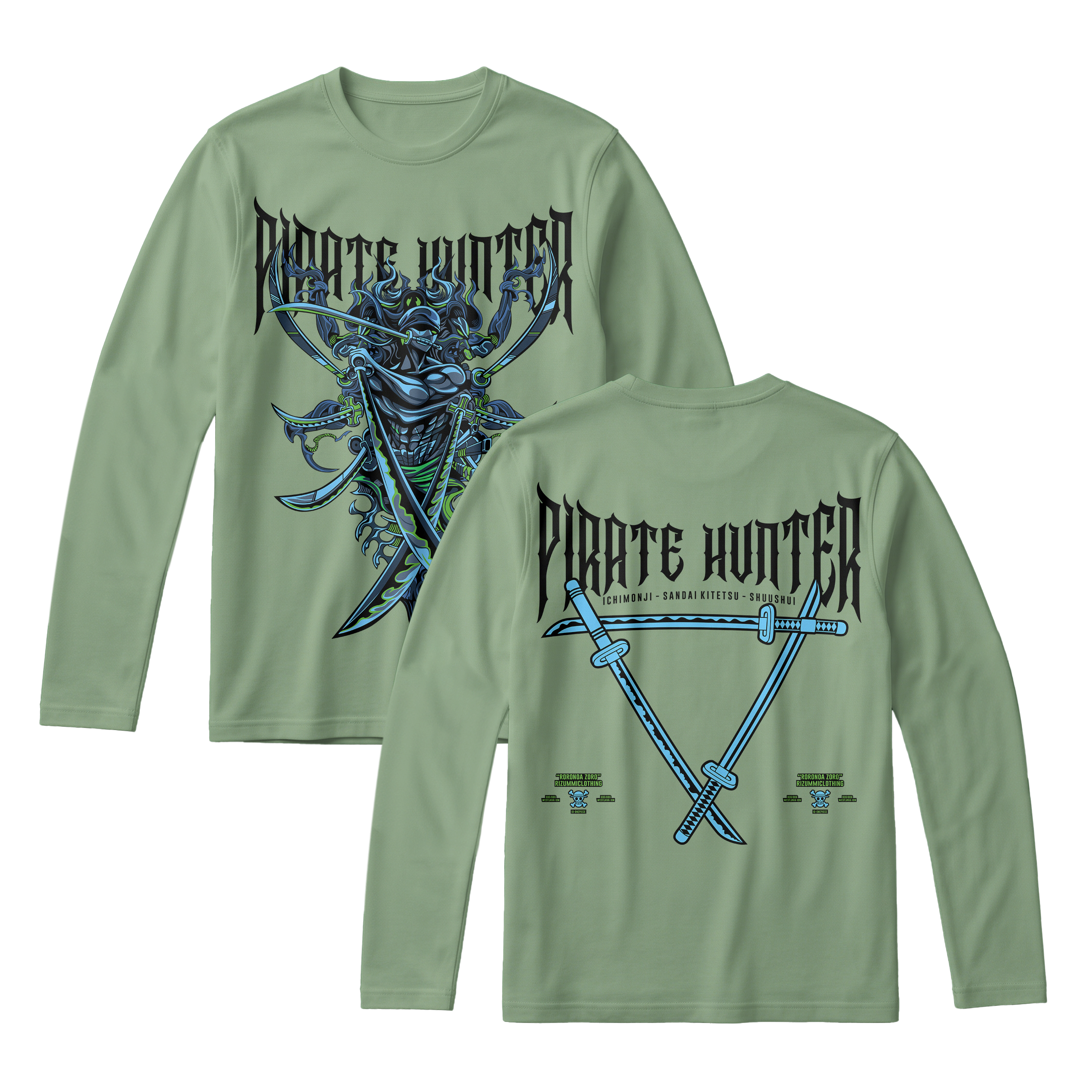 Anime One Piece Roronoa Zoro Pirates Hunter Long Sleeve Tee - RZM010