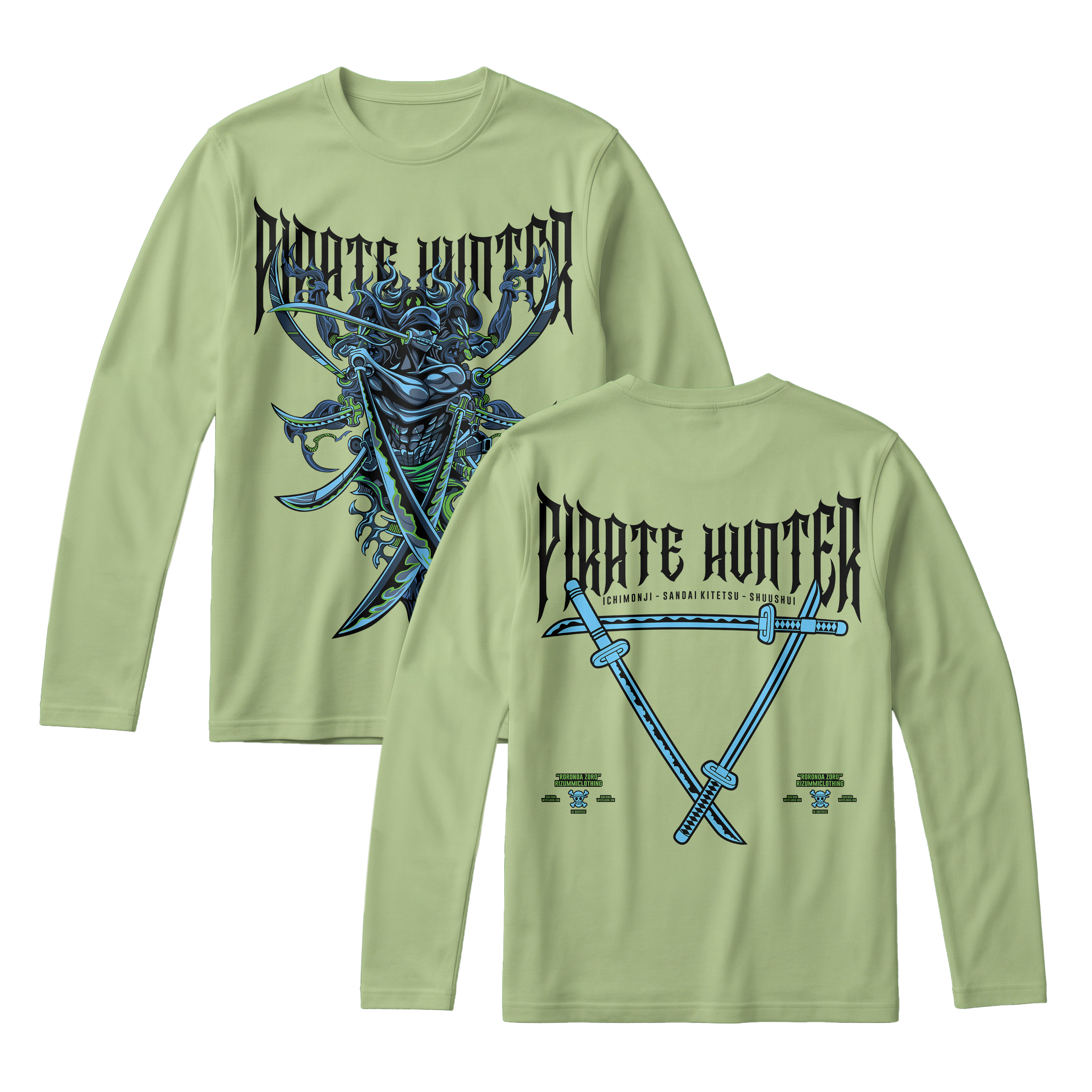 Anime One Piece Roronoa Zoro Pirates Hunter Long Sleeve Tee - RZM010