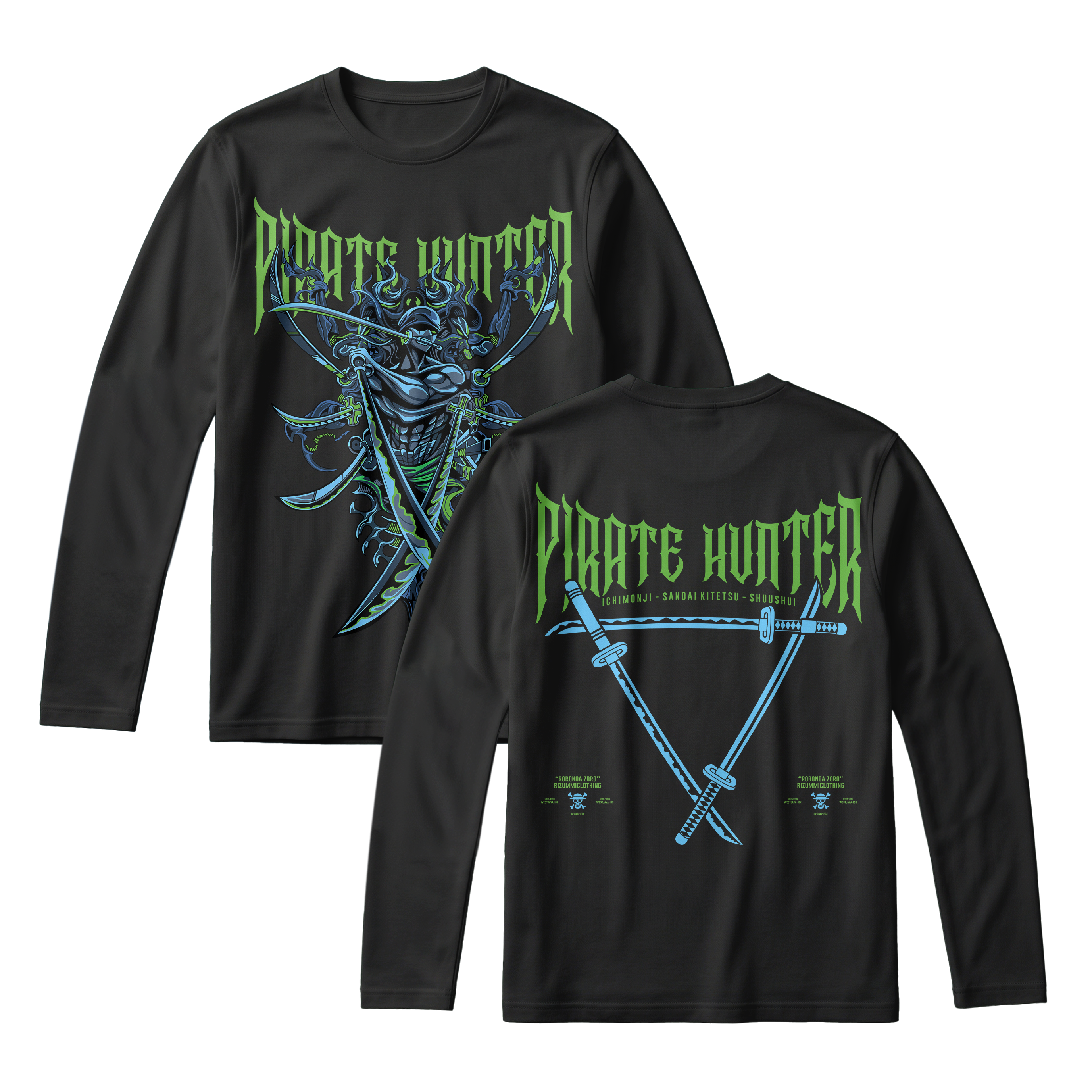 Anime One Piece Roronoa Zoro Pirates Hunter Long Sleeve Tee - RZM010