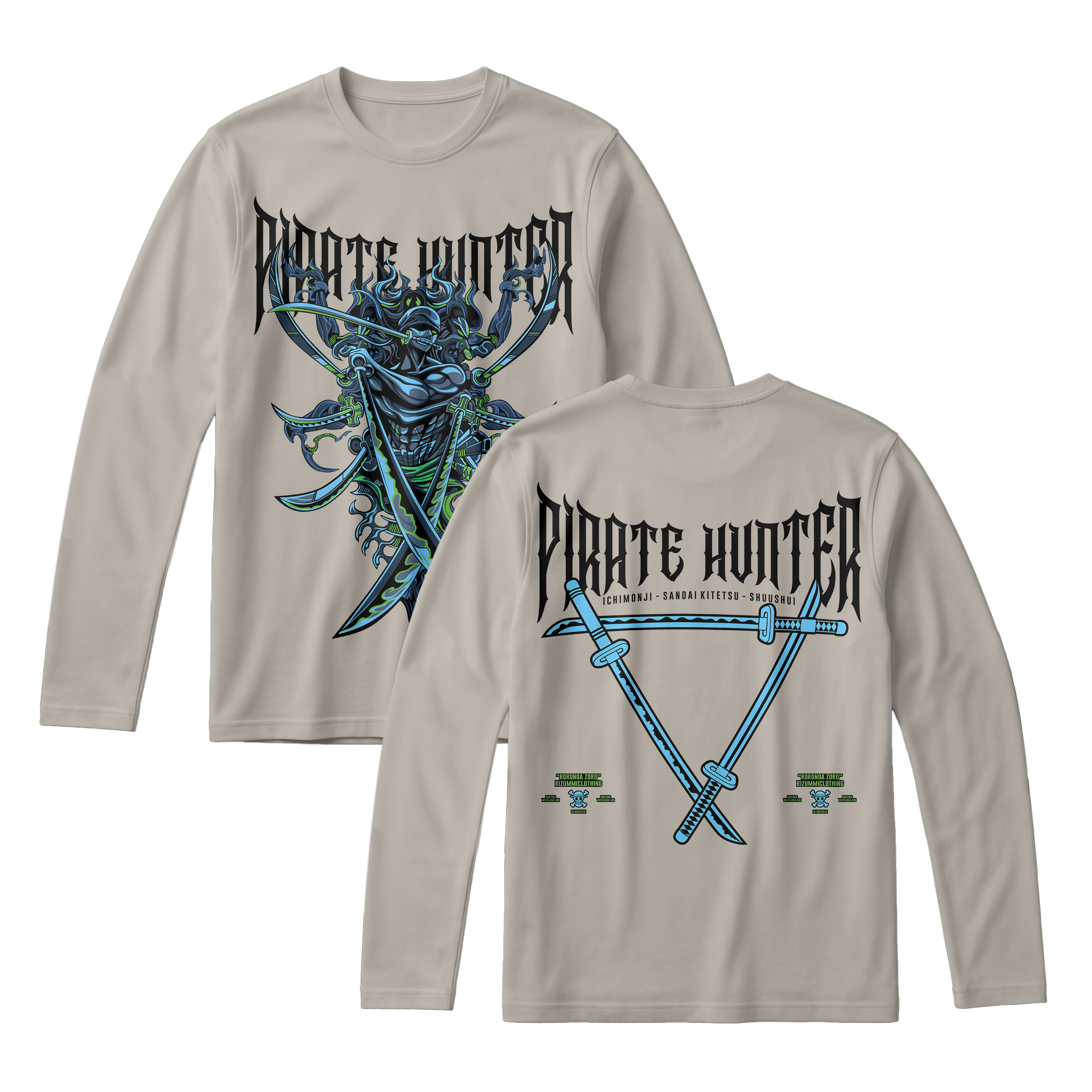 Anime One Piece Roronoa Zoro Pirates Hunter Long Sleeve Tee - RZM010