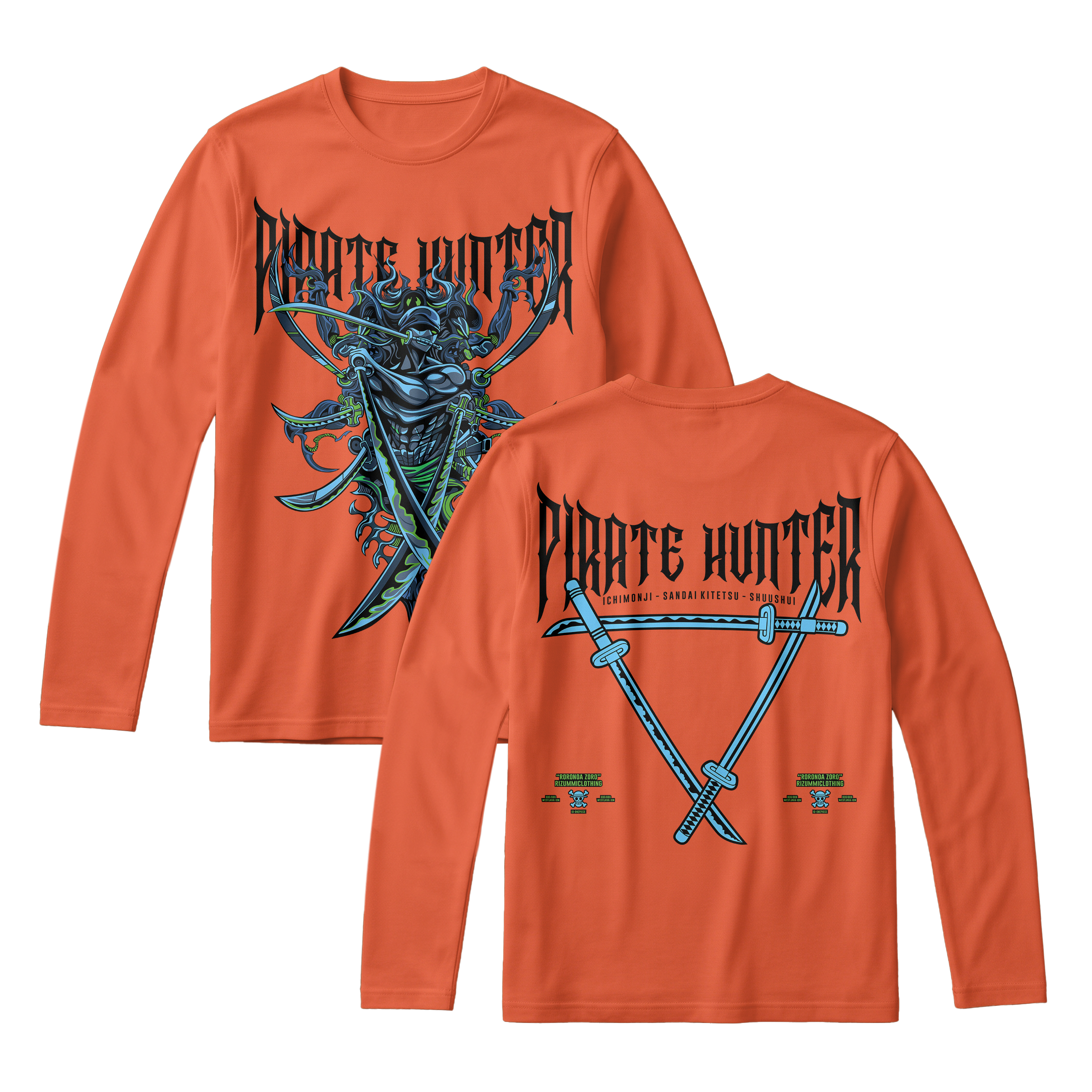 Anime One Piece Roronoa Zoro Pirates Hunter Long Sleeve Tee - RZM010