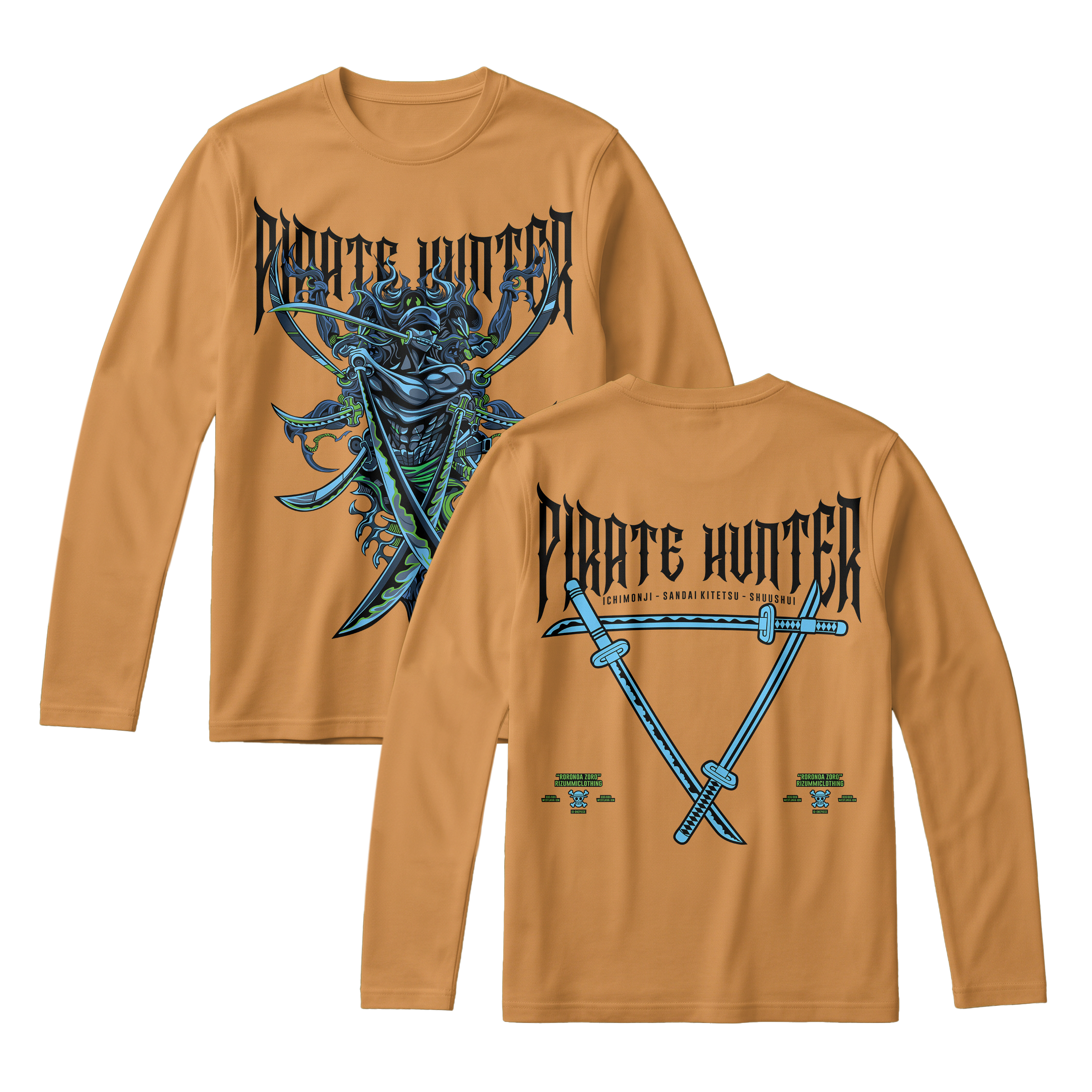 Anime One Piece Roronoa Zoro Pirates Hunter Long Sleeve Tee - RZM010