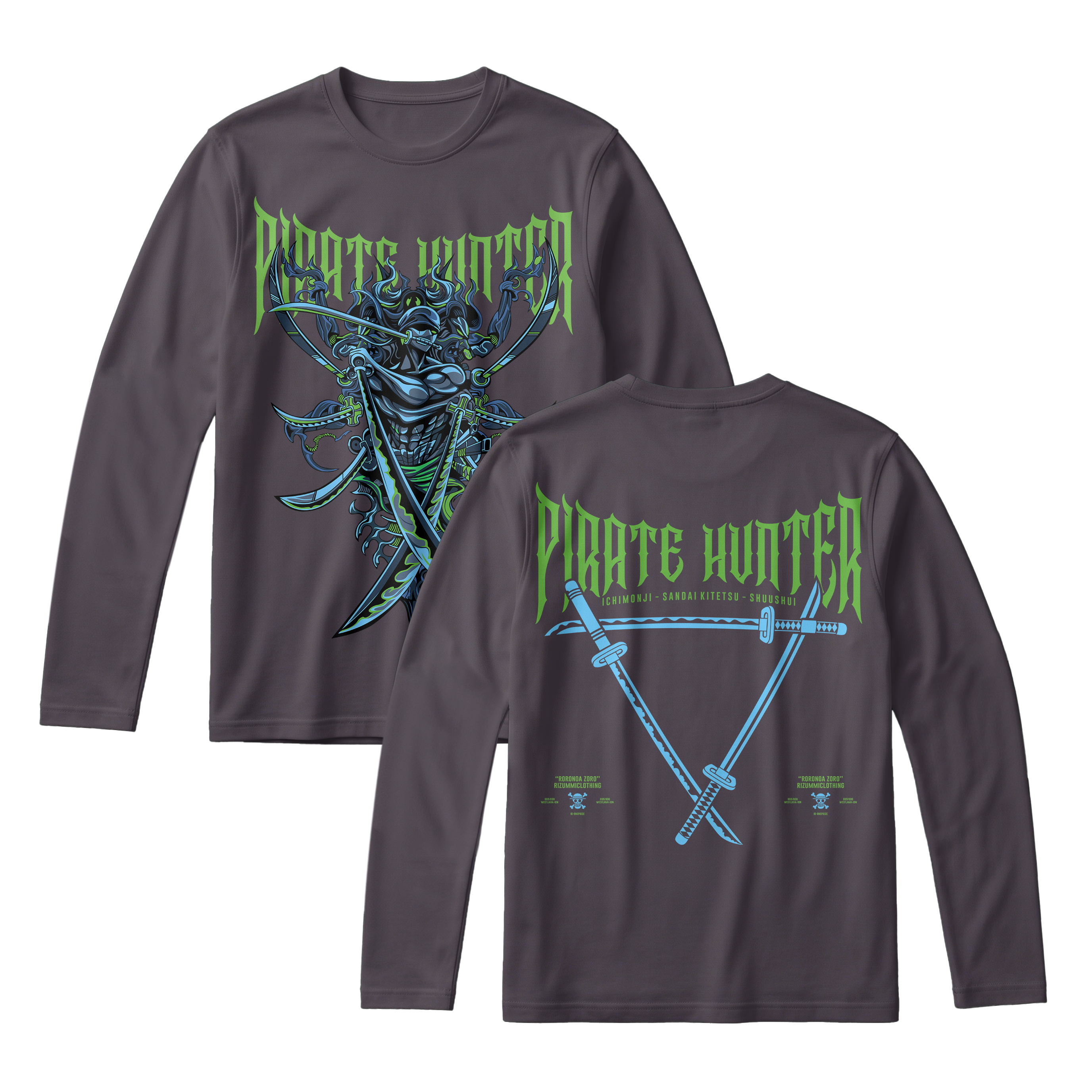 Anime One Piece Roronoa Zoro Pirates Hunter Long Sleeve Tee - RZM010