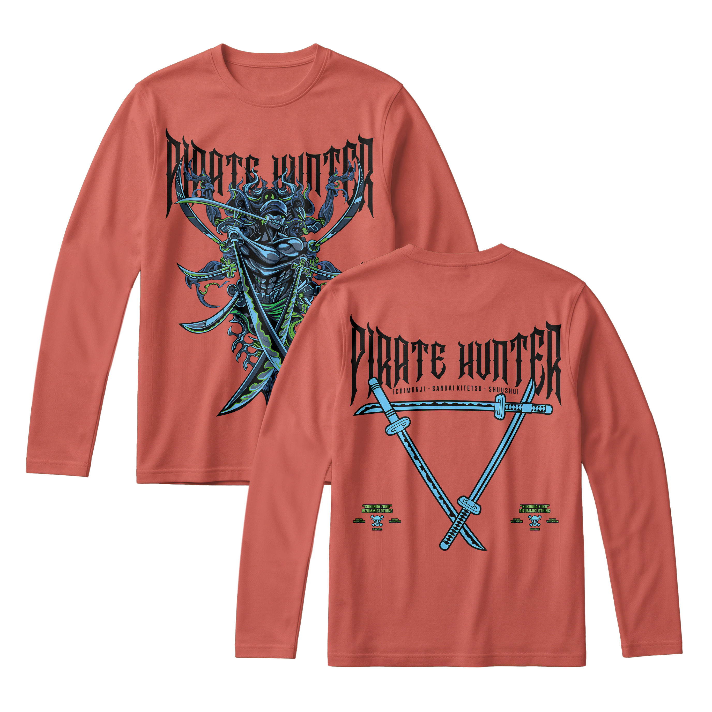 Anime One Piece Roronoa Zoro Pirates Hunter Long Sleeve Tee - RZM010
