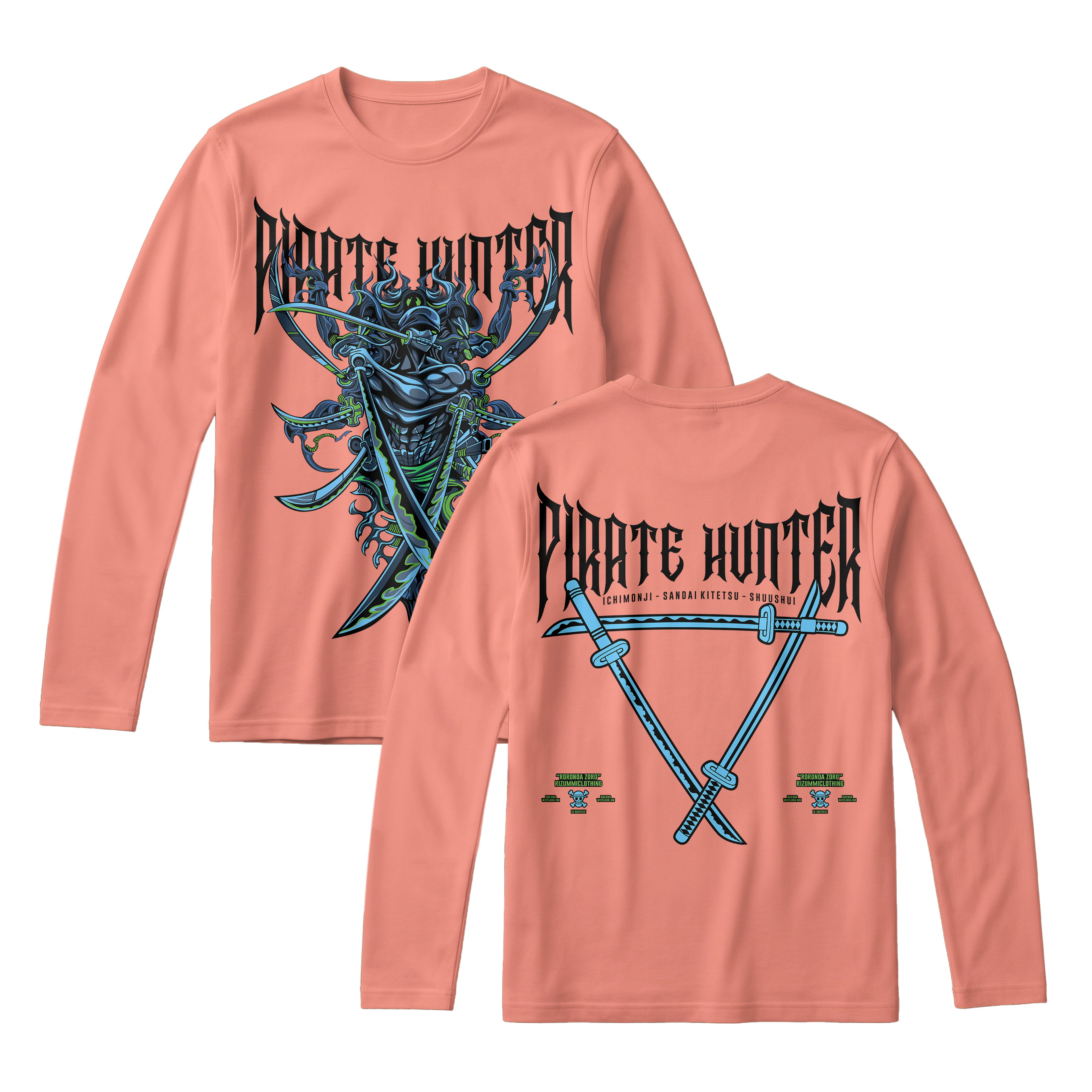 Anime One Piece Roronoa Zoro Pirates Hunter Long Sleeve Tee - RZM010