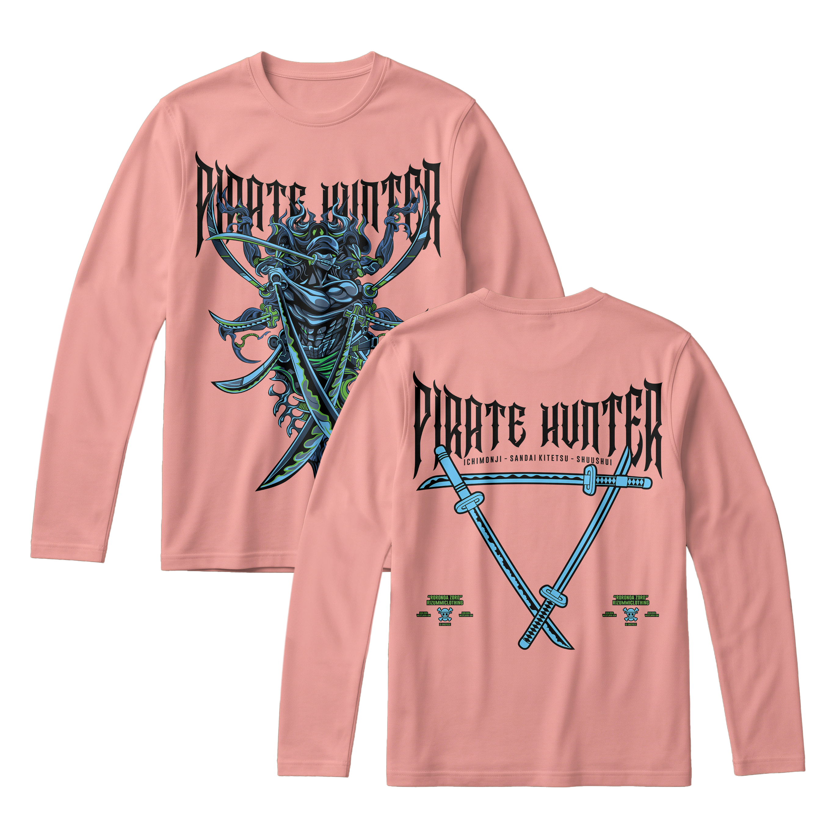 Anime One Piece Roronoa Zoro Pirates Hunter Long Sleeve Tee - RZM010