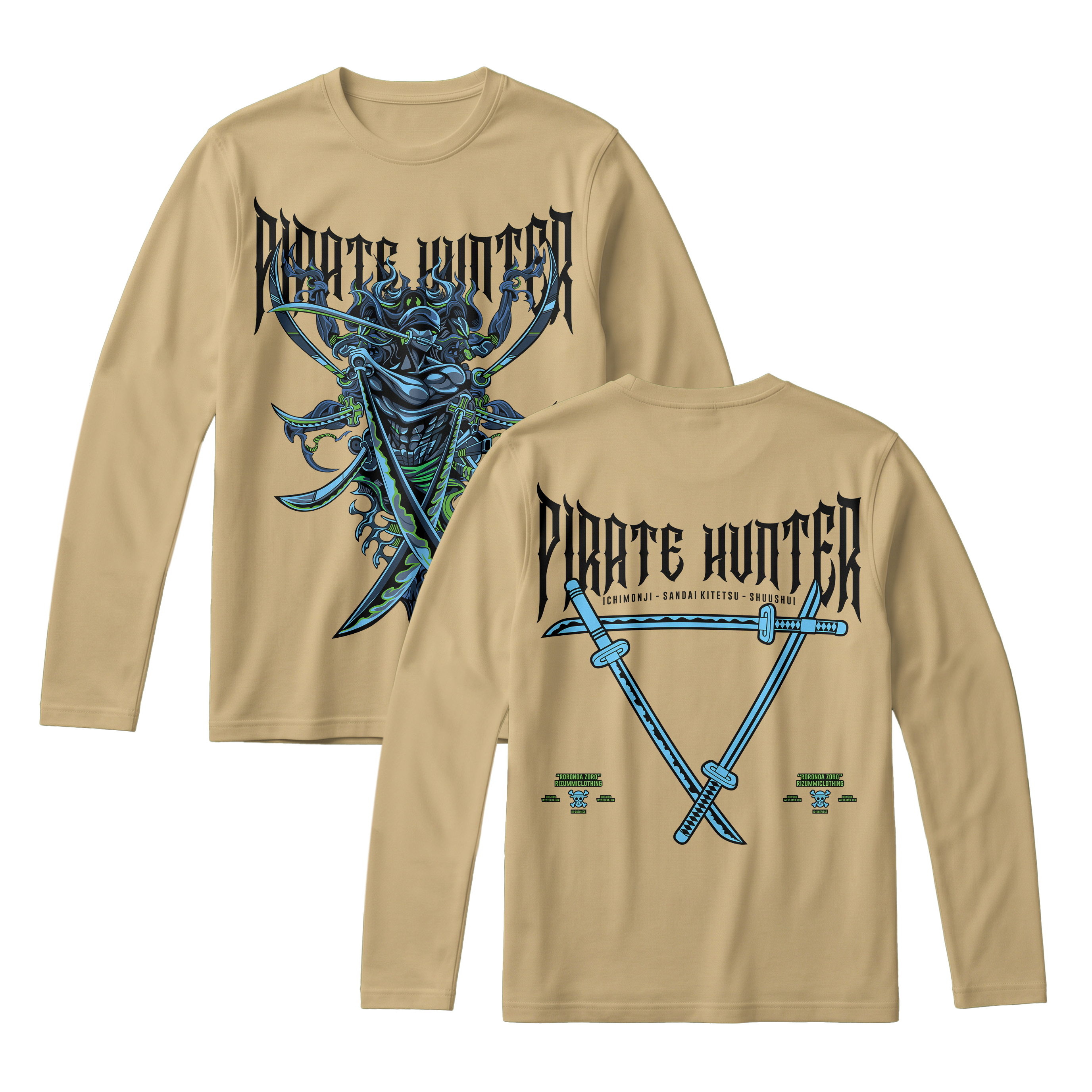 Anime One Piece Roronoa Zoro Pirates Hunter Long Sleeve Tee - RZM010