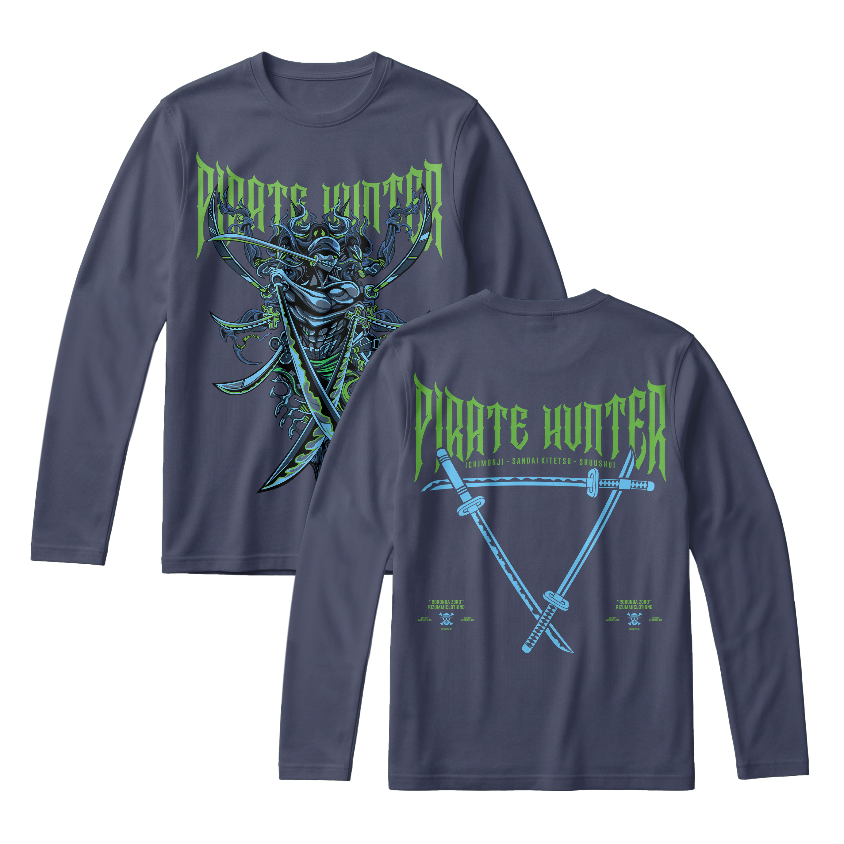 Anime One Piece Roronoa Zoro Pirates Hunter Long Sleeve Tee - RZM010